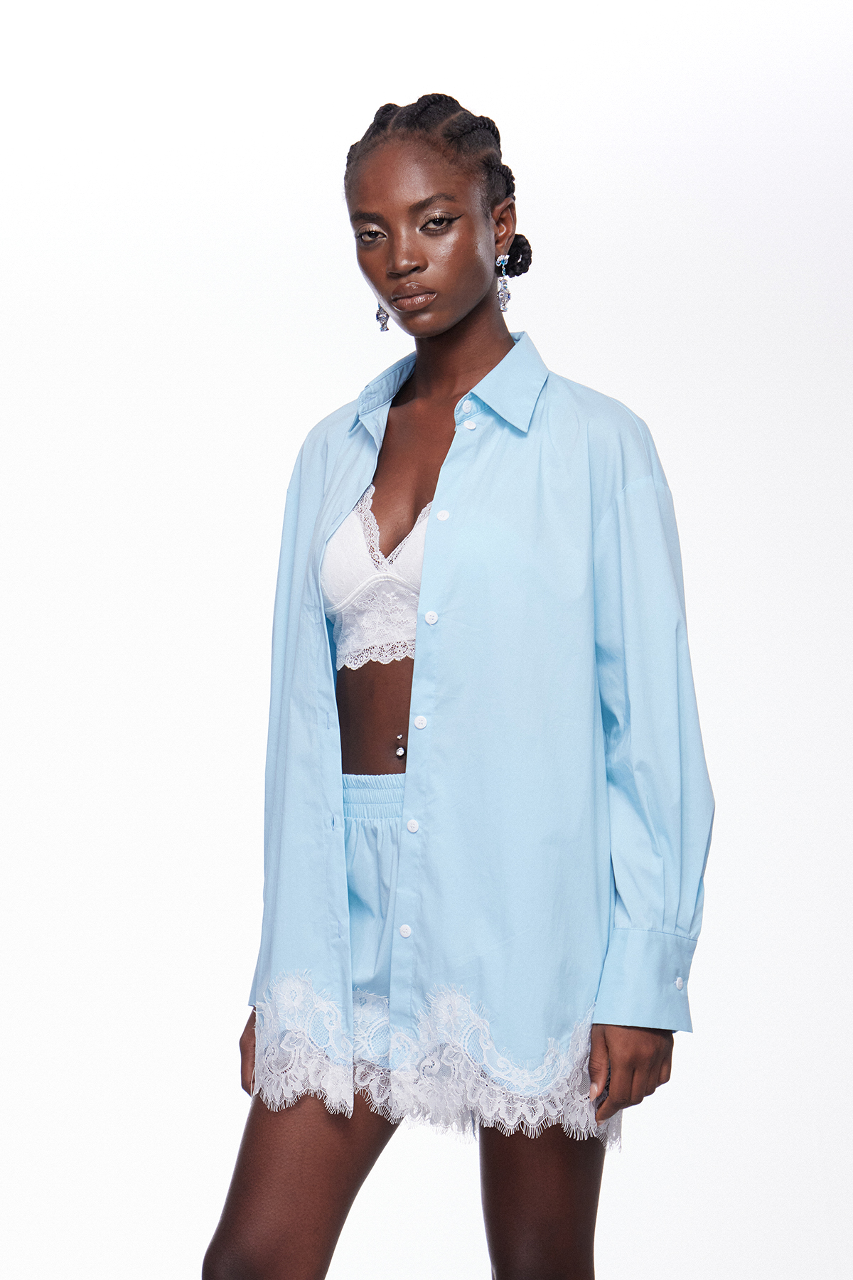 Fouzia Lace Shorts Set In Blue