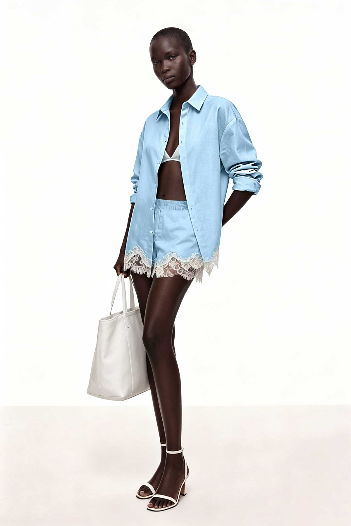 Fouzia Lace Shorts Set In Blue