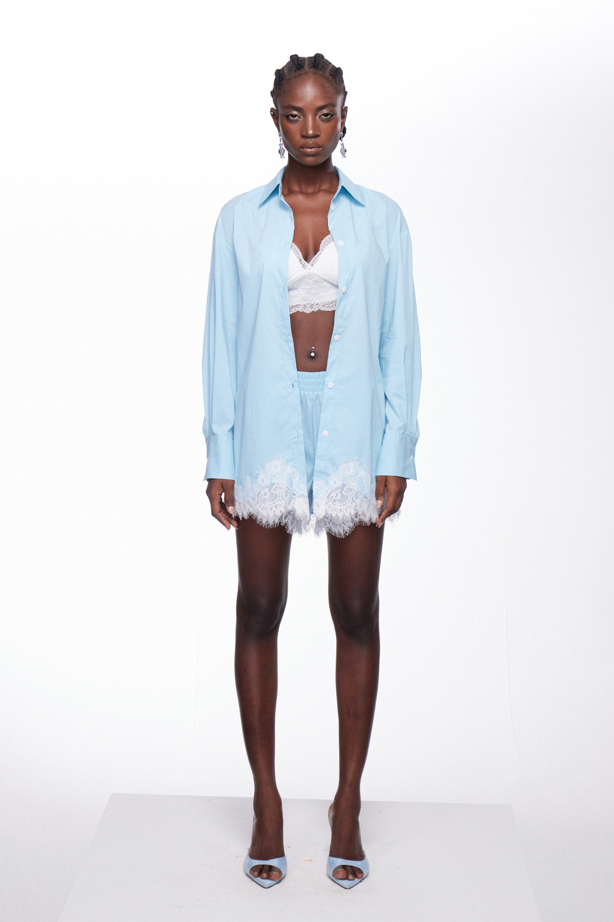 Fouzia Lace Shorts Set In Blue