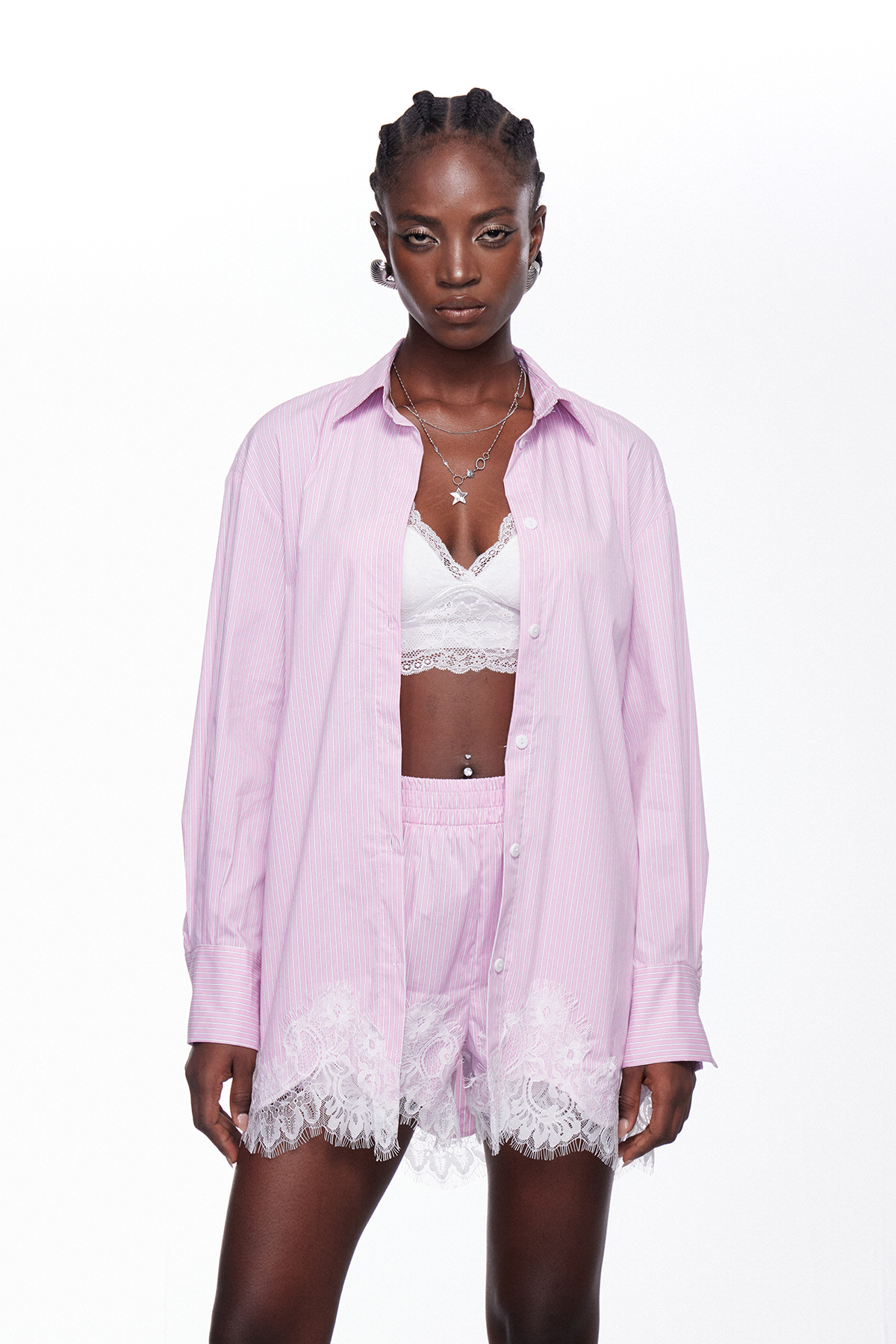 Fouzia Lace Shorts Set In Pink