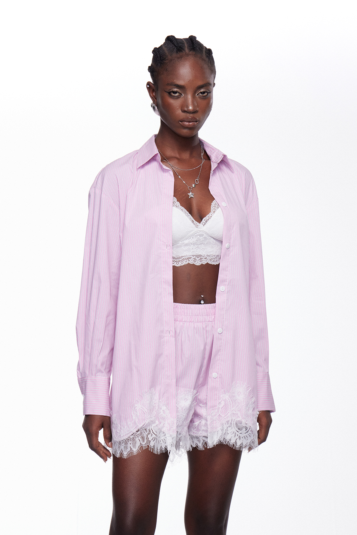 Fouzia Lace Shorts Set In Pink