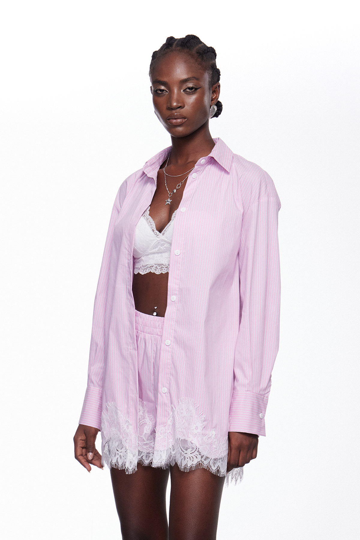 Fouzia Lace Shorts Set In Pink