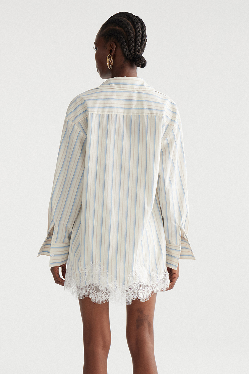 Fouzia Stripe Lace Shorts Set In Blue