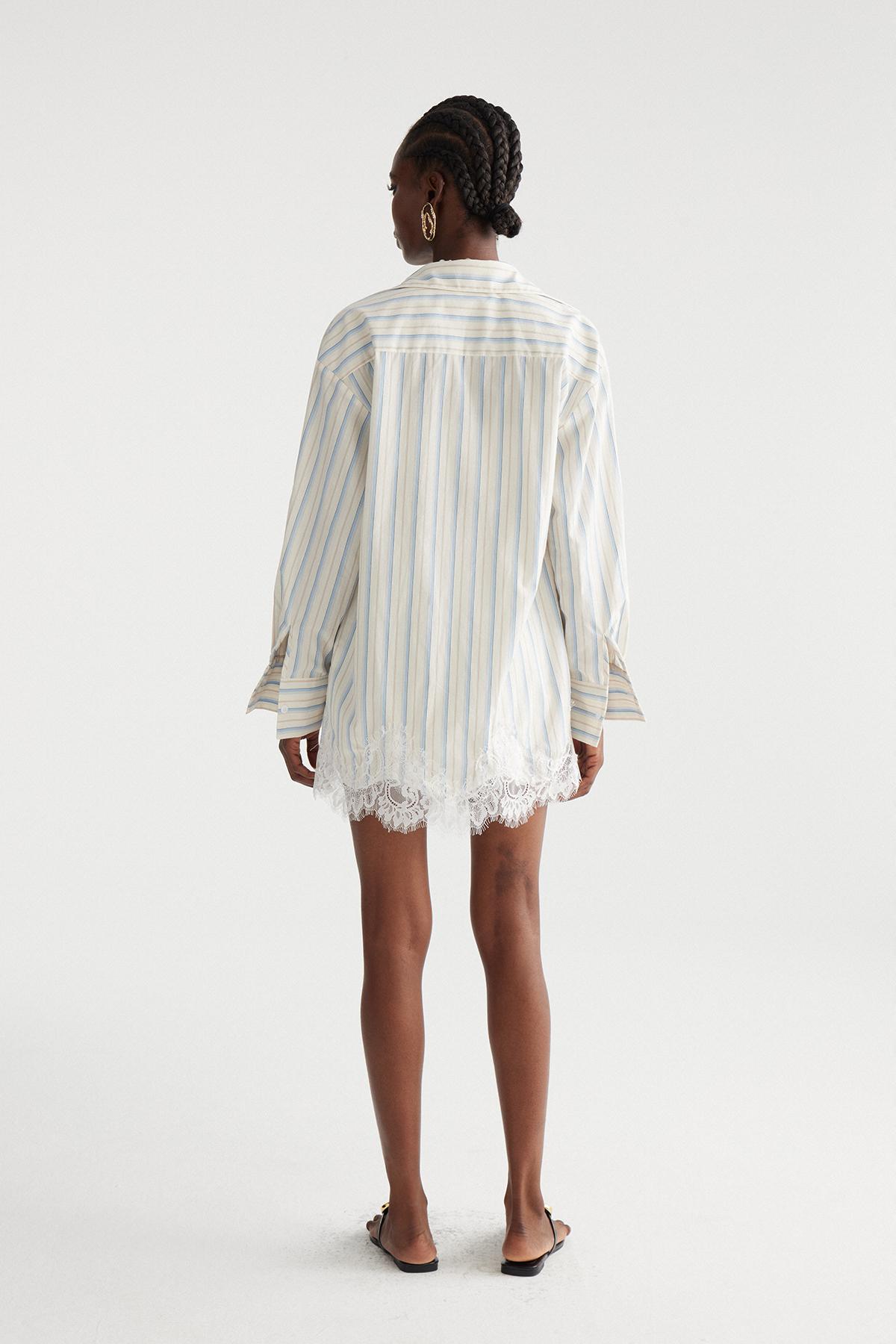 Fouzia Stripe Lace Shorts Set In Blue