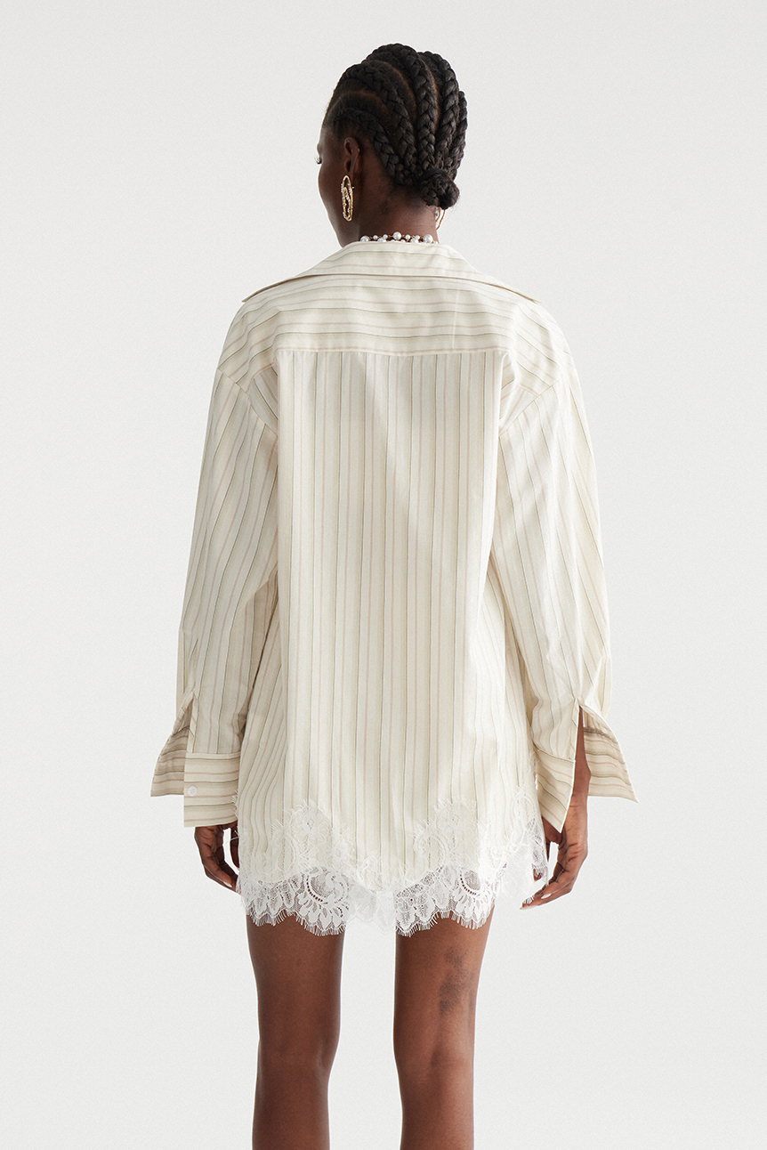 Fouzia Stripe Lace Shorts Set In Khaki