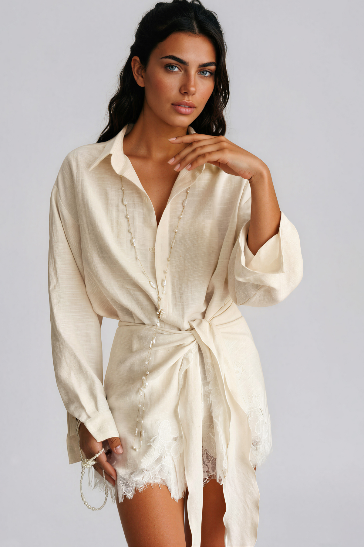 Fouzia Tie Up Mini Shirt Dress