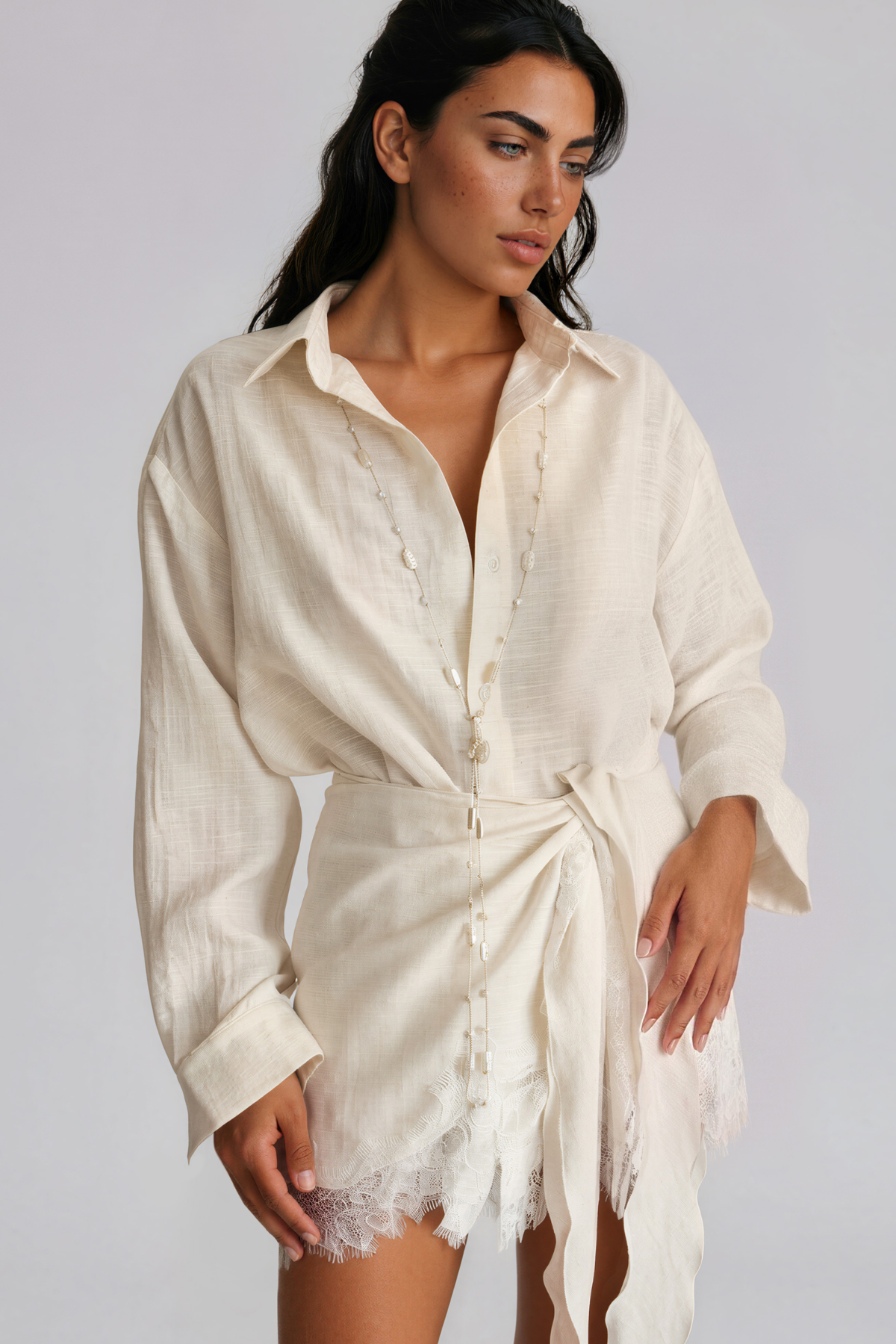 Fouzia Tie Up Mini Shirt Dress
