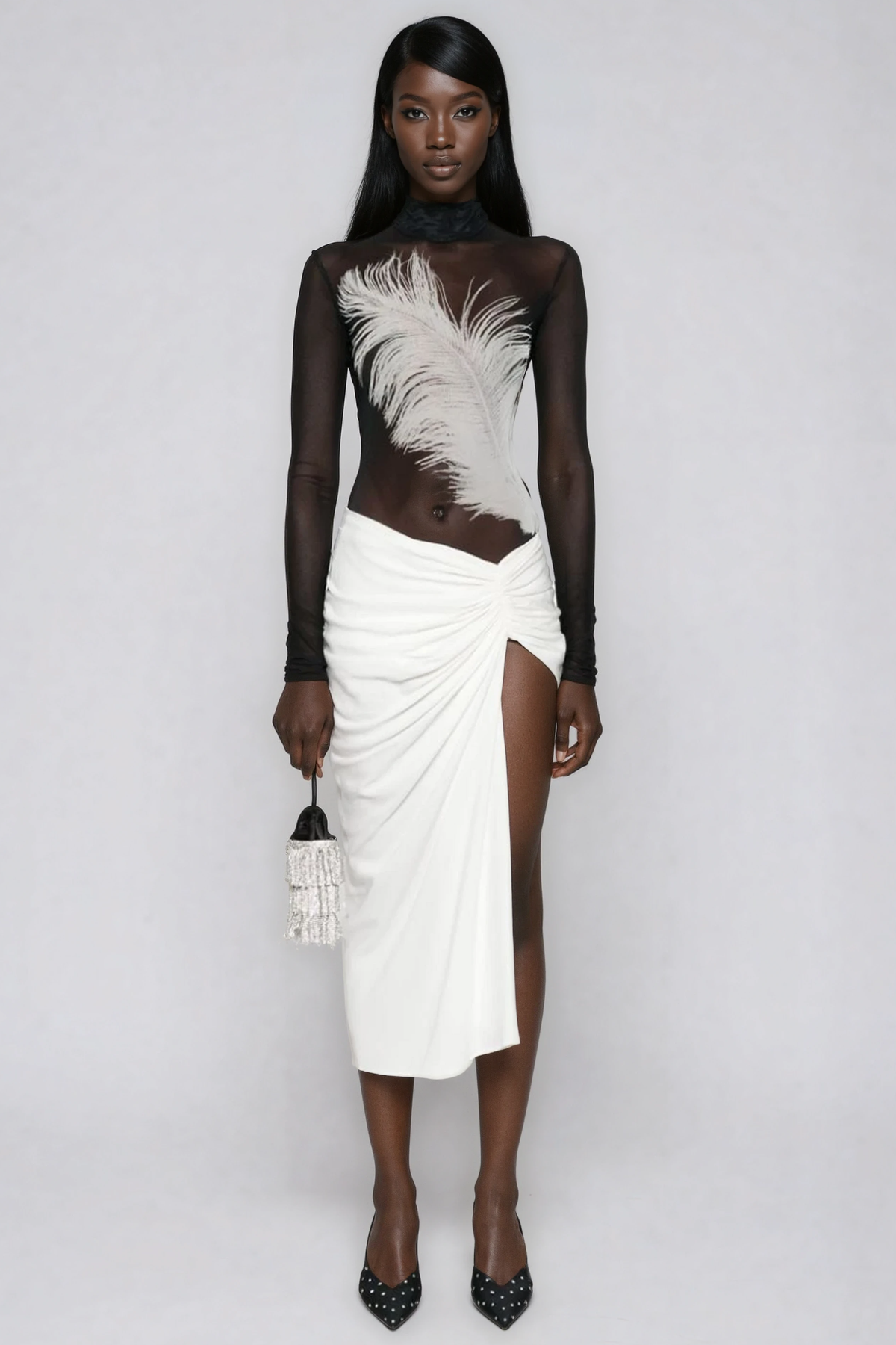 Fox  Mesh Feather Bodysuit