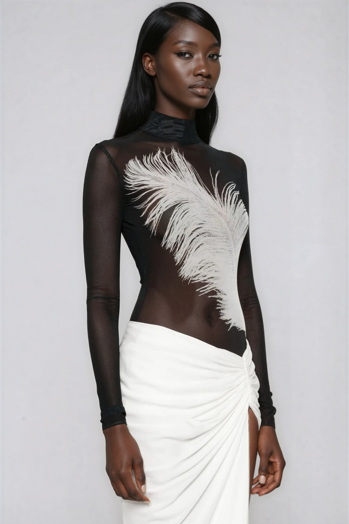 Fox  Mesh Feather Bodysuit
