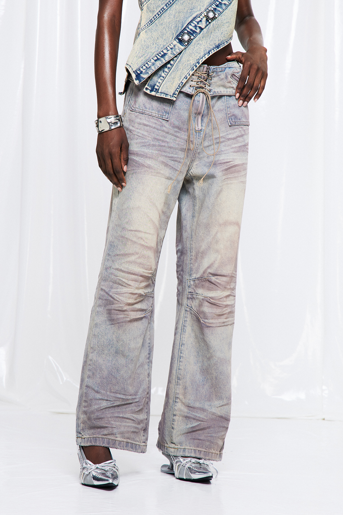 Fridtjof Lace Up Print Jeans