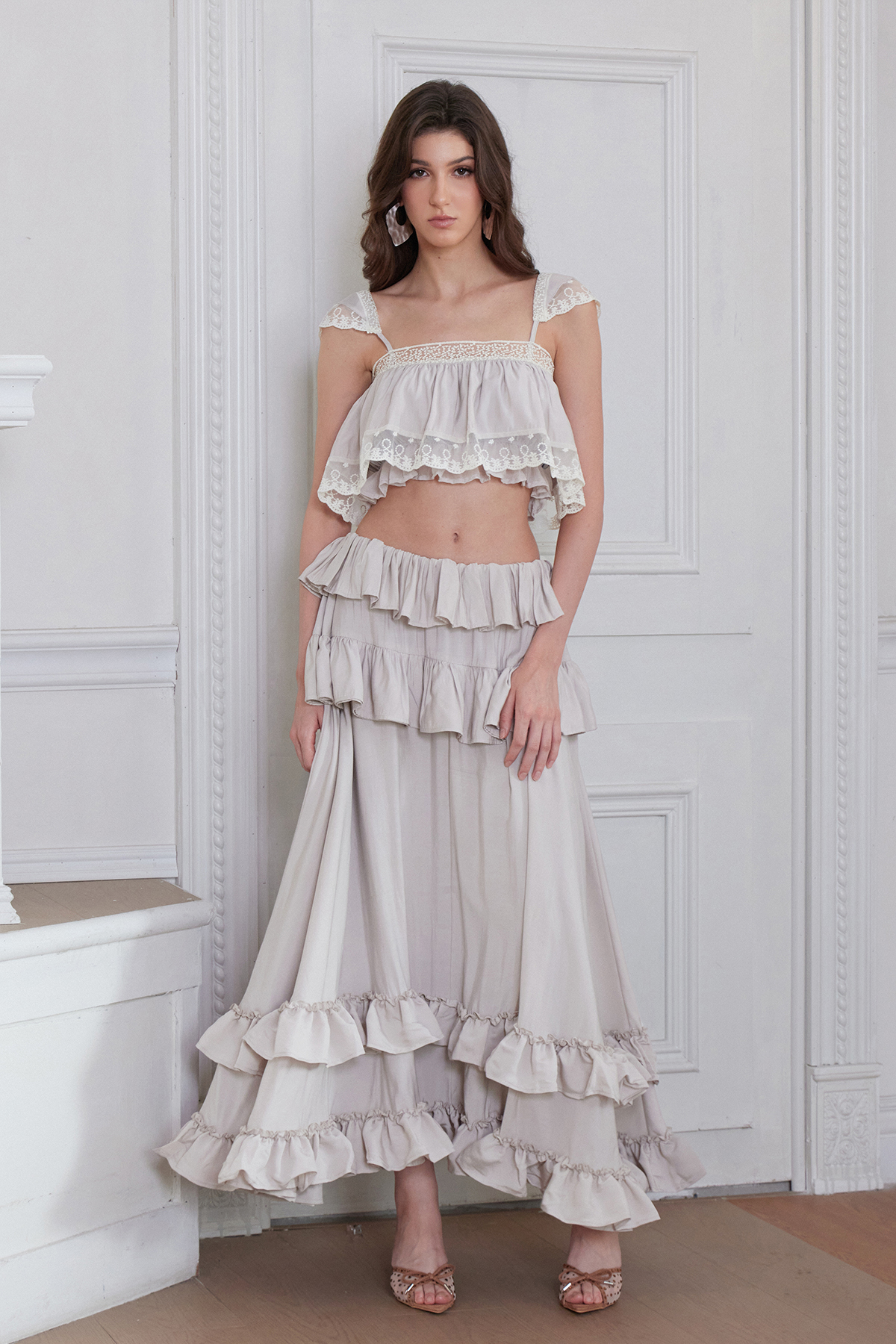 Franc Crop Ruffle Tiered Skirt Set