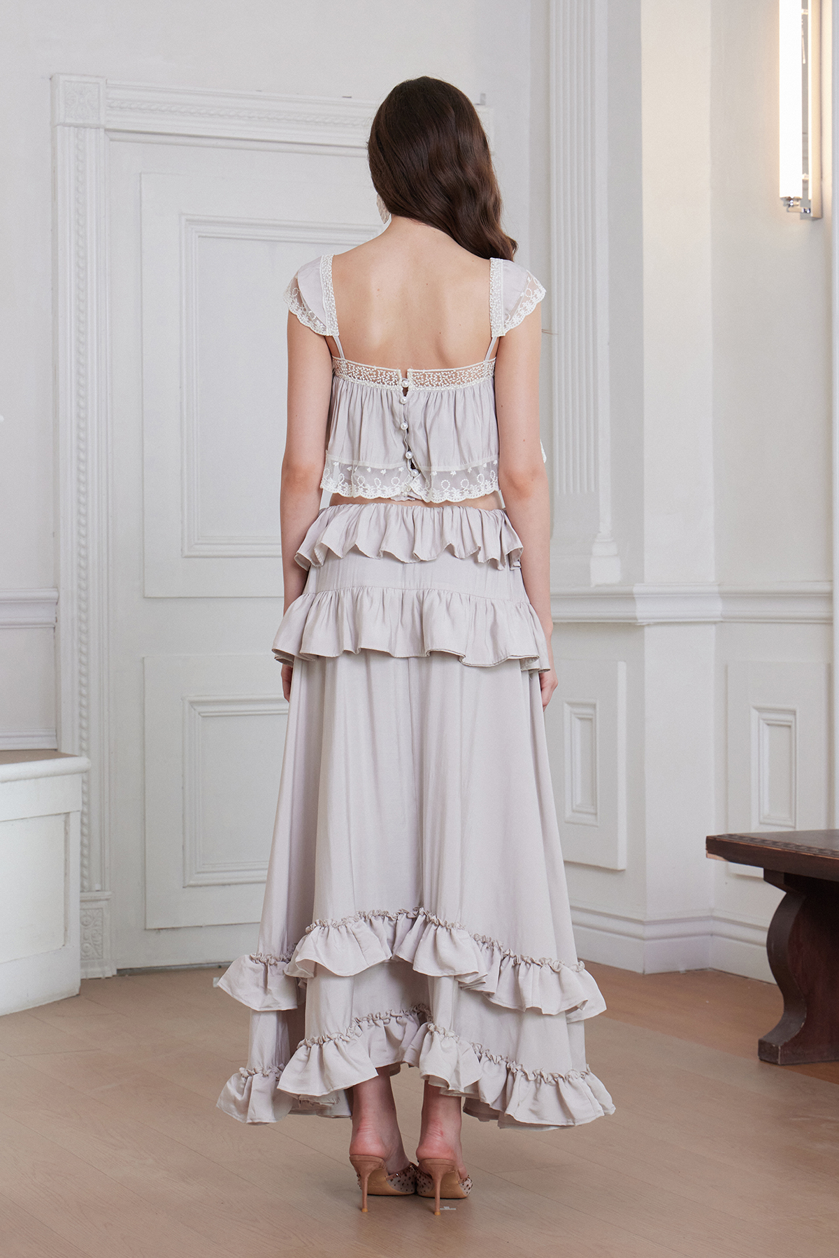 Franc Crop Ruffle Tiered Skirt Set