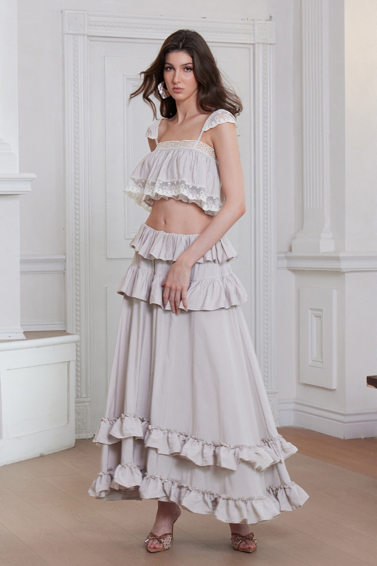 Franc Crop Ruffle Tiered Skirt Set
