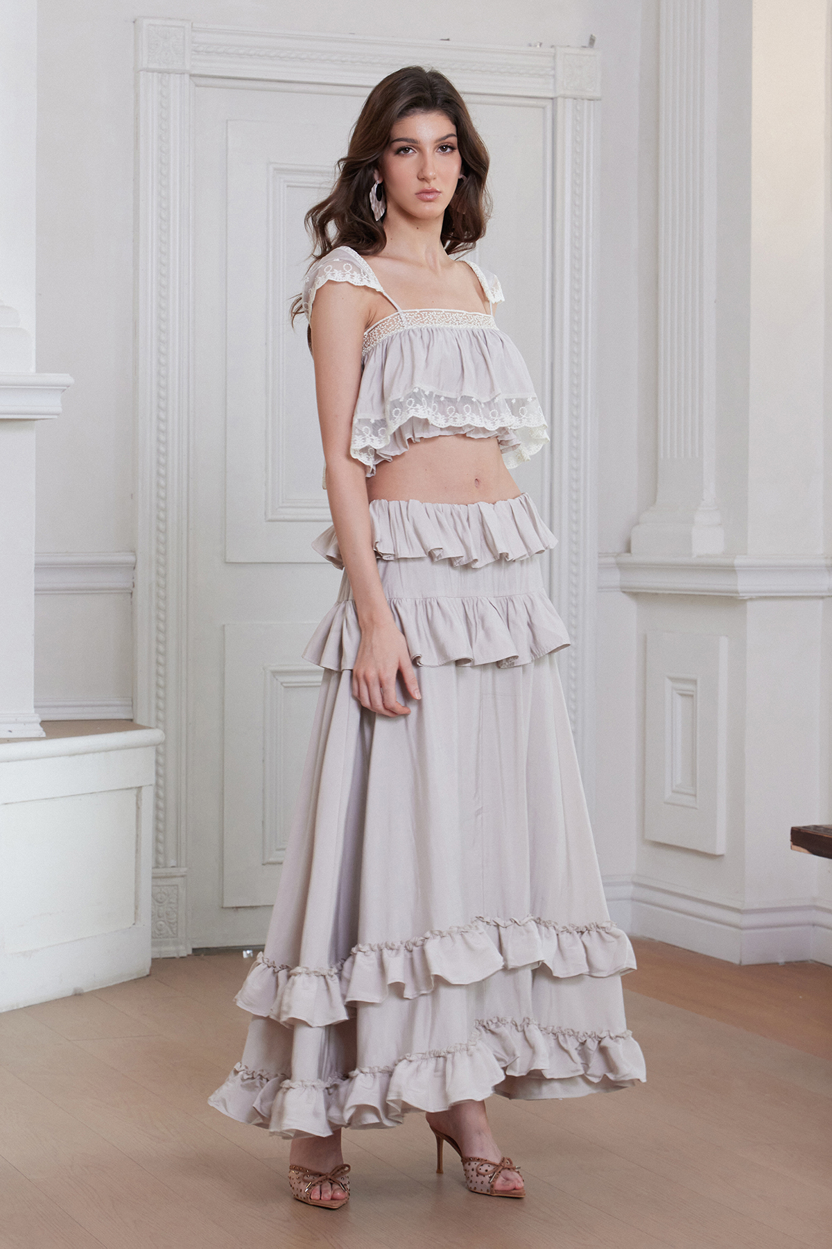 Franc Crop Ruffle Tiered Skirt Set