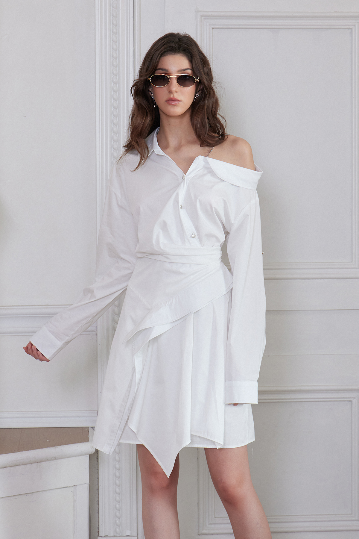 Francene Asymmetric Chain Mini Shirt Dress