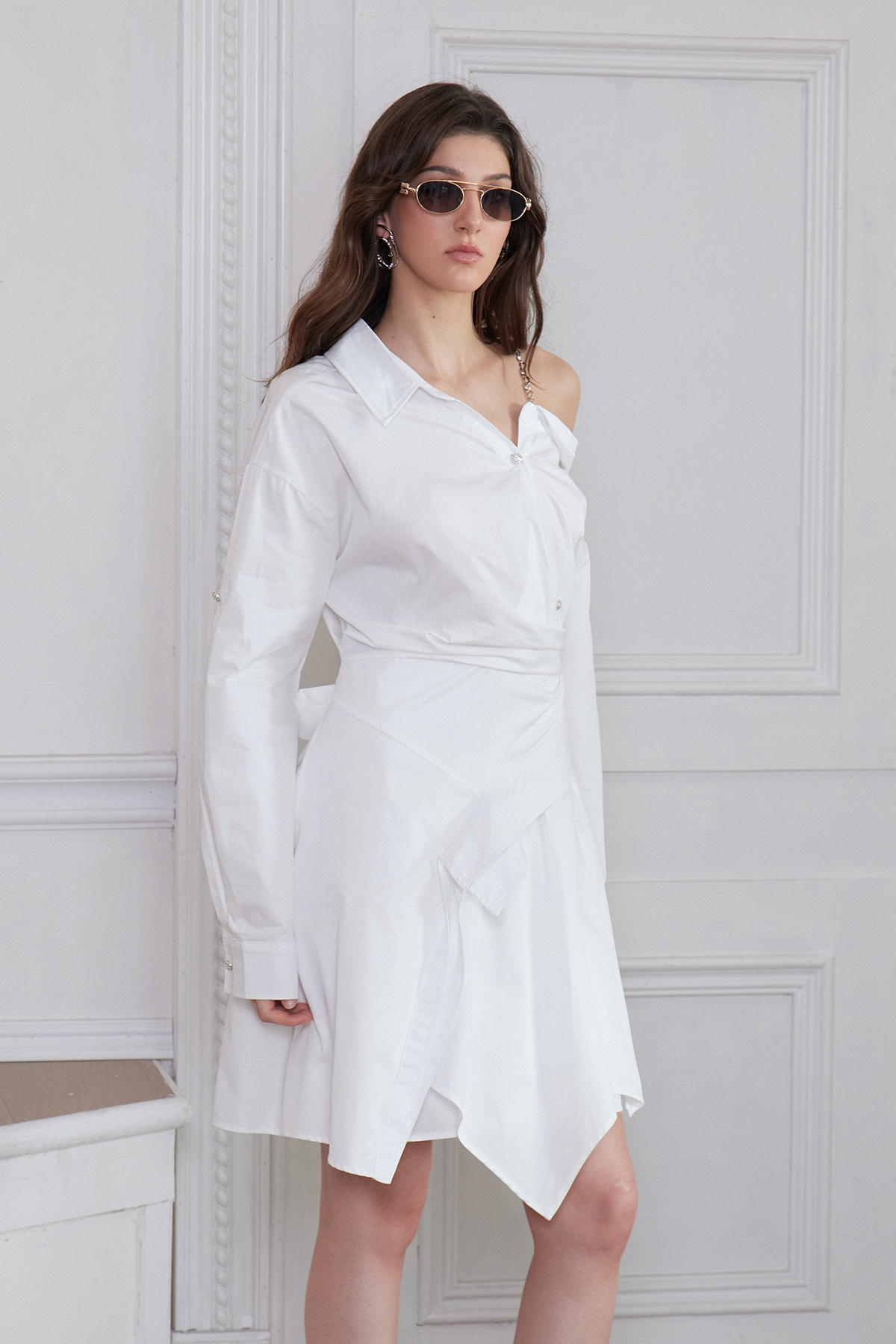 Francene Asymmetric Chain Mini Shirt Dress