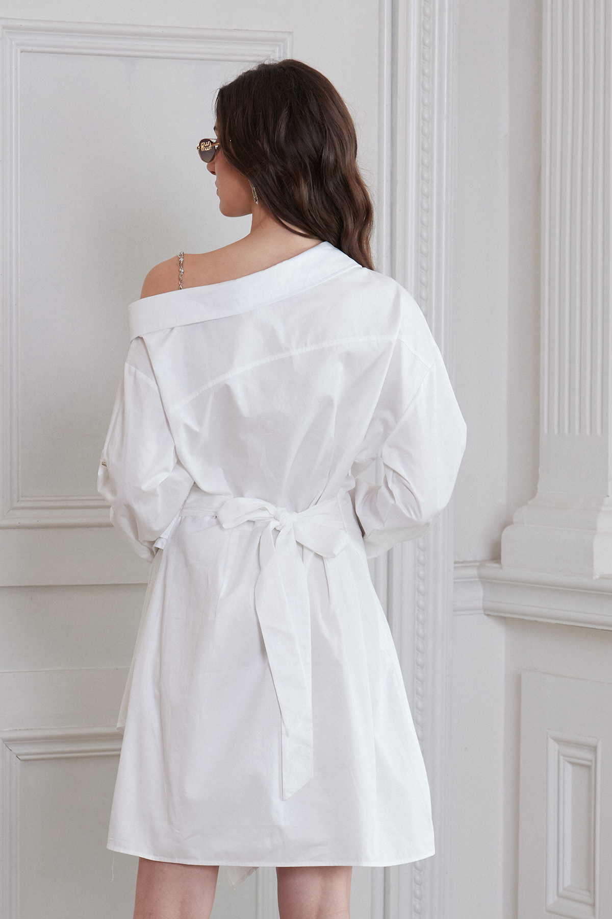 Francene Asymmetric Chain Mini Shirt Dress