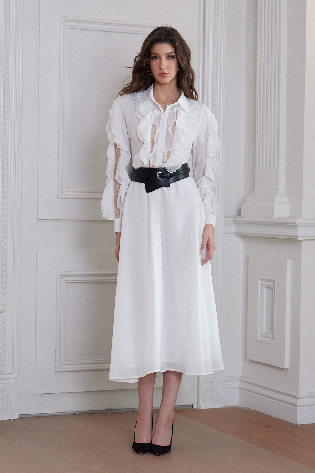 Francesco Ruffle High Split Maxi Dress