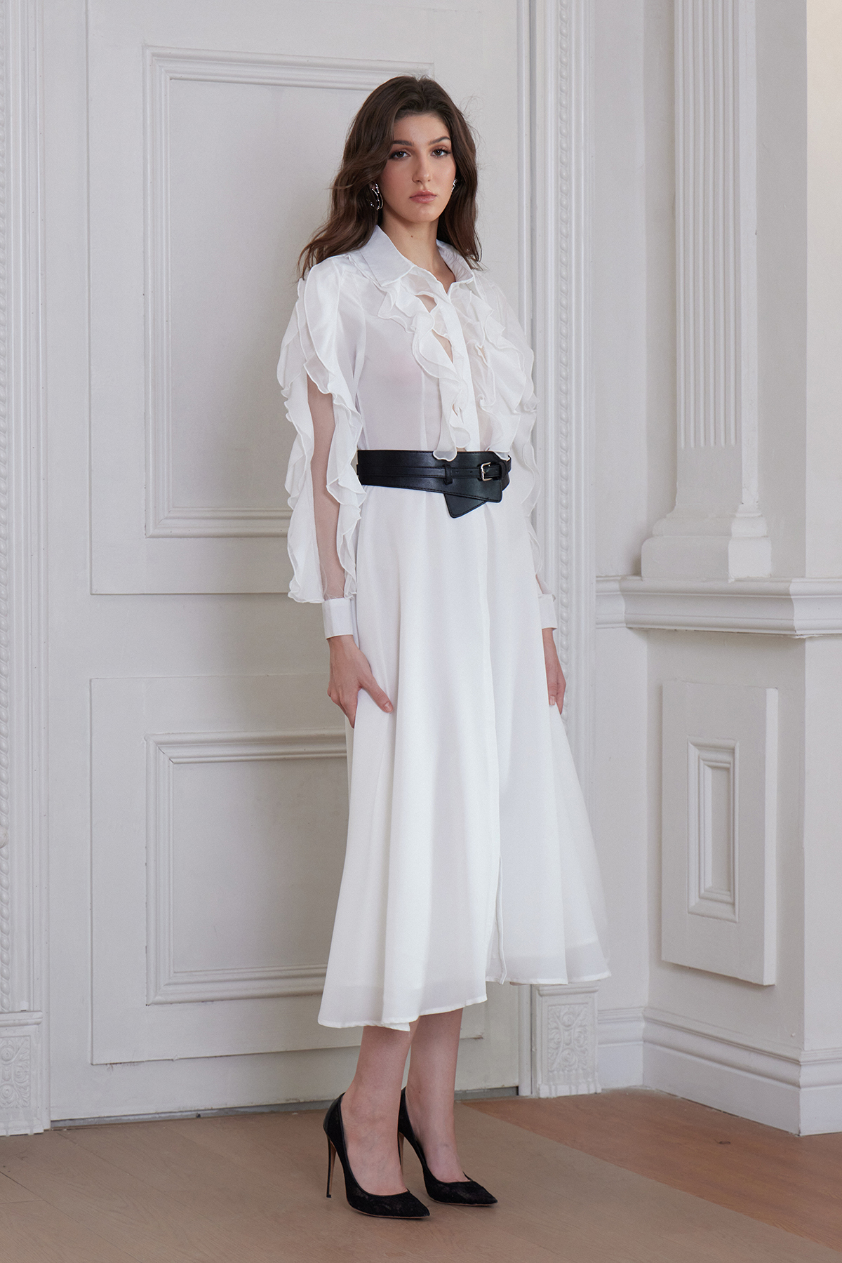 Francesco Ruffle High Split Maxi Dress