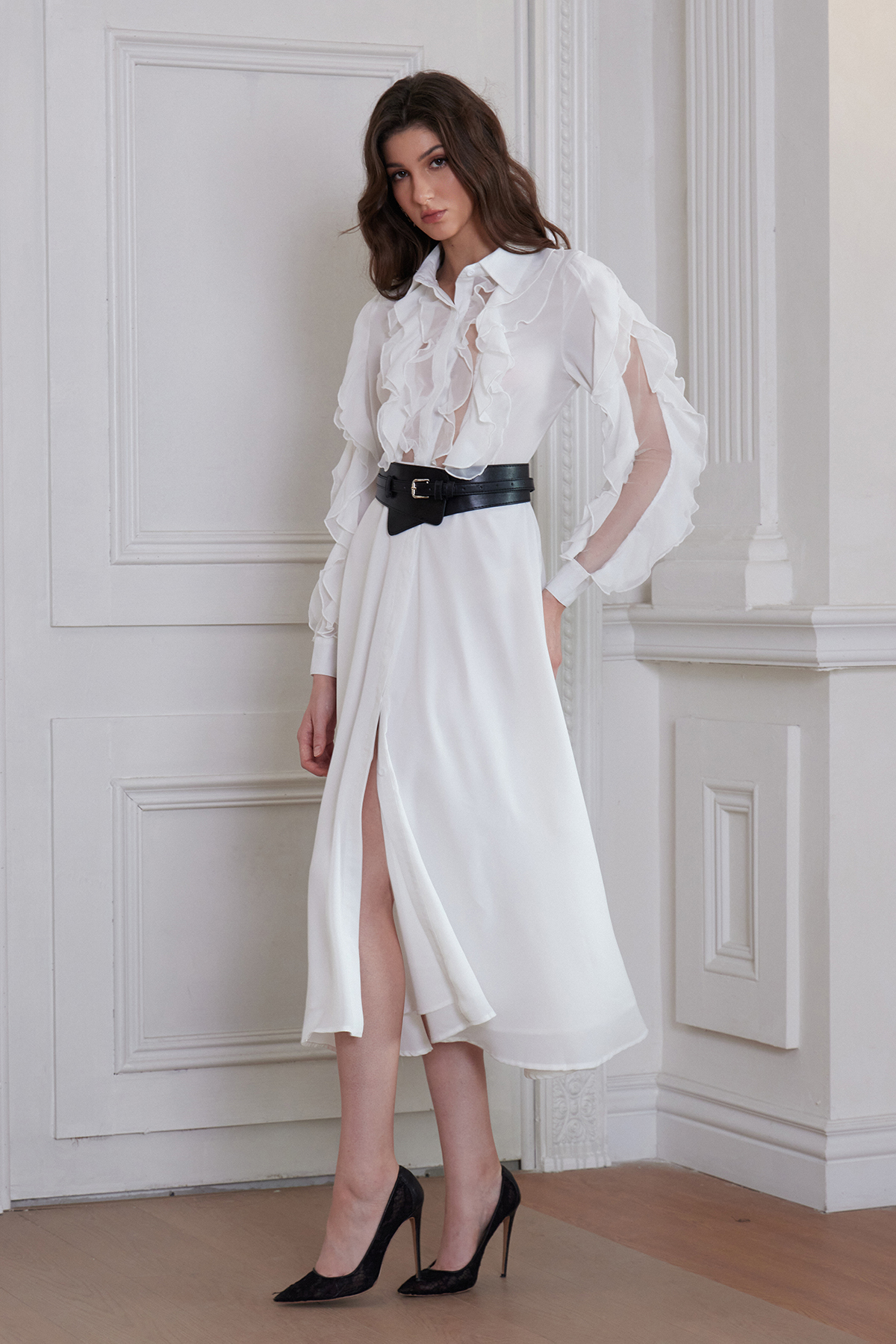 Francesco Ruffle High Split Maxi Dress