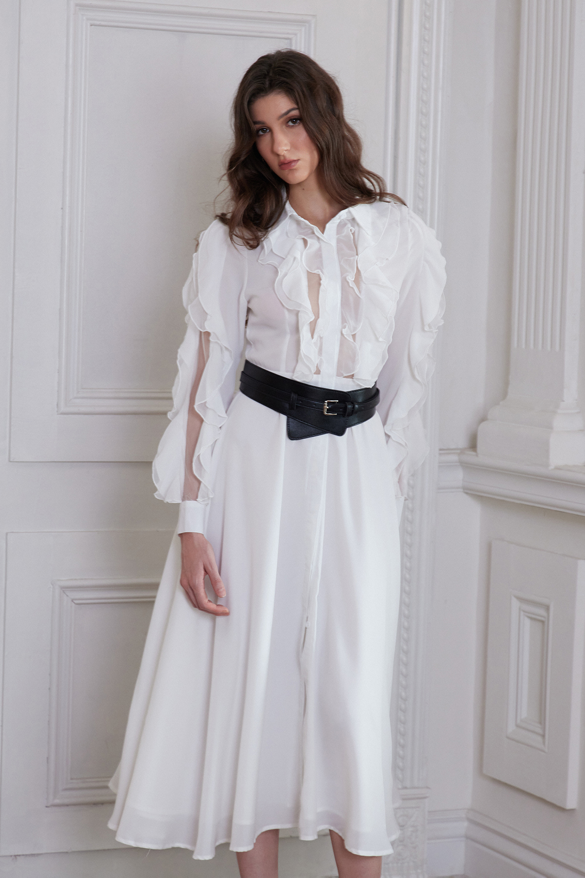 Francesco Ruffle High Split Maxi Dress