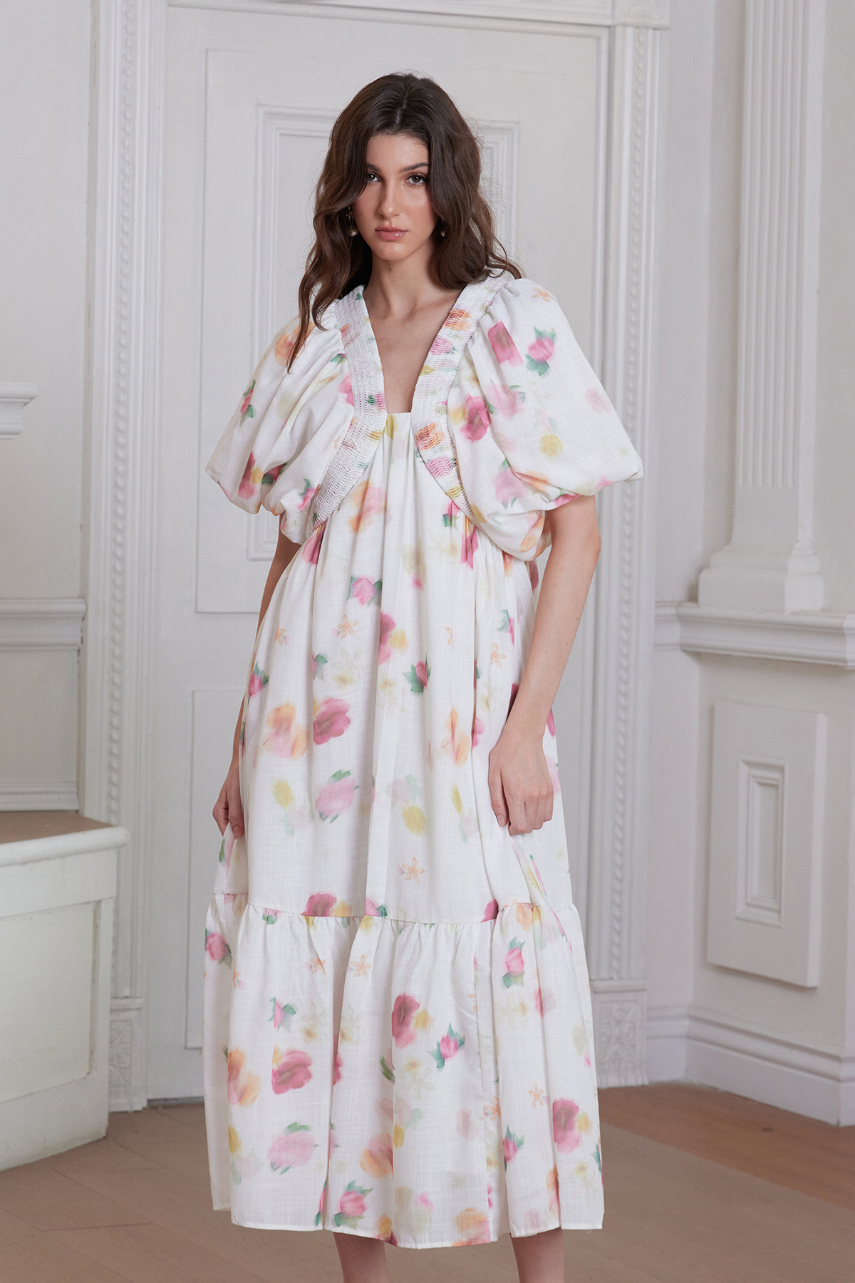 Franchesca Puff Sleeve Floral Maxi Dress