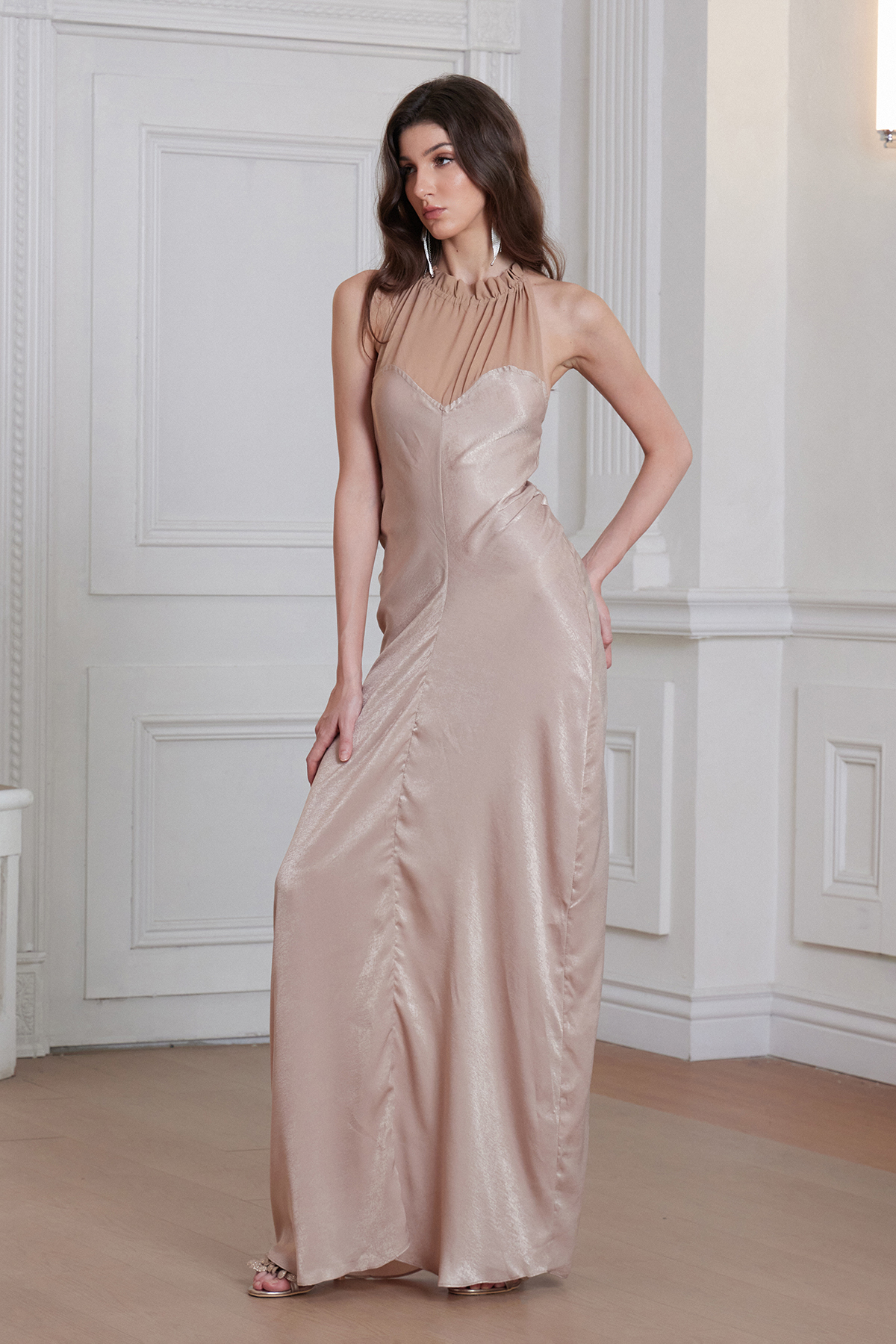 Francisco Halter Neck Draped Maxi Dress