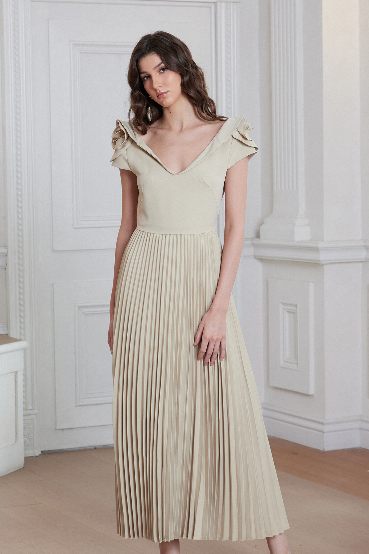 Franciscus V Neck Pleated Maxi Dress