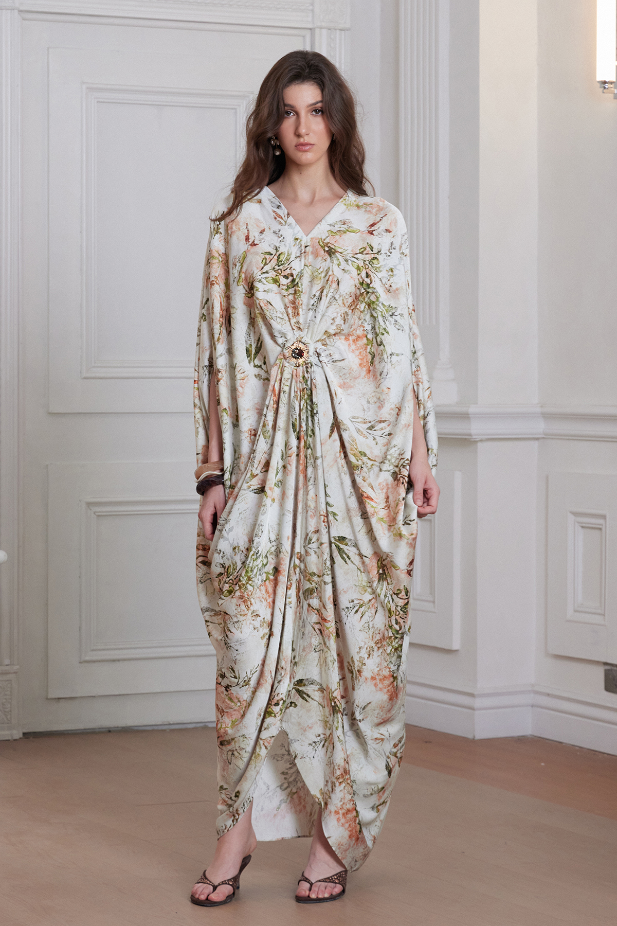 Franciska Batwing Sleeve Floral Ruch Maxi Dress