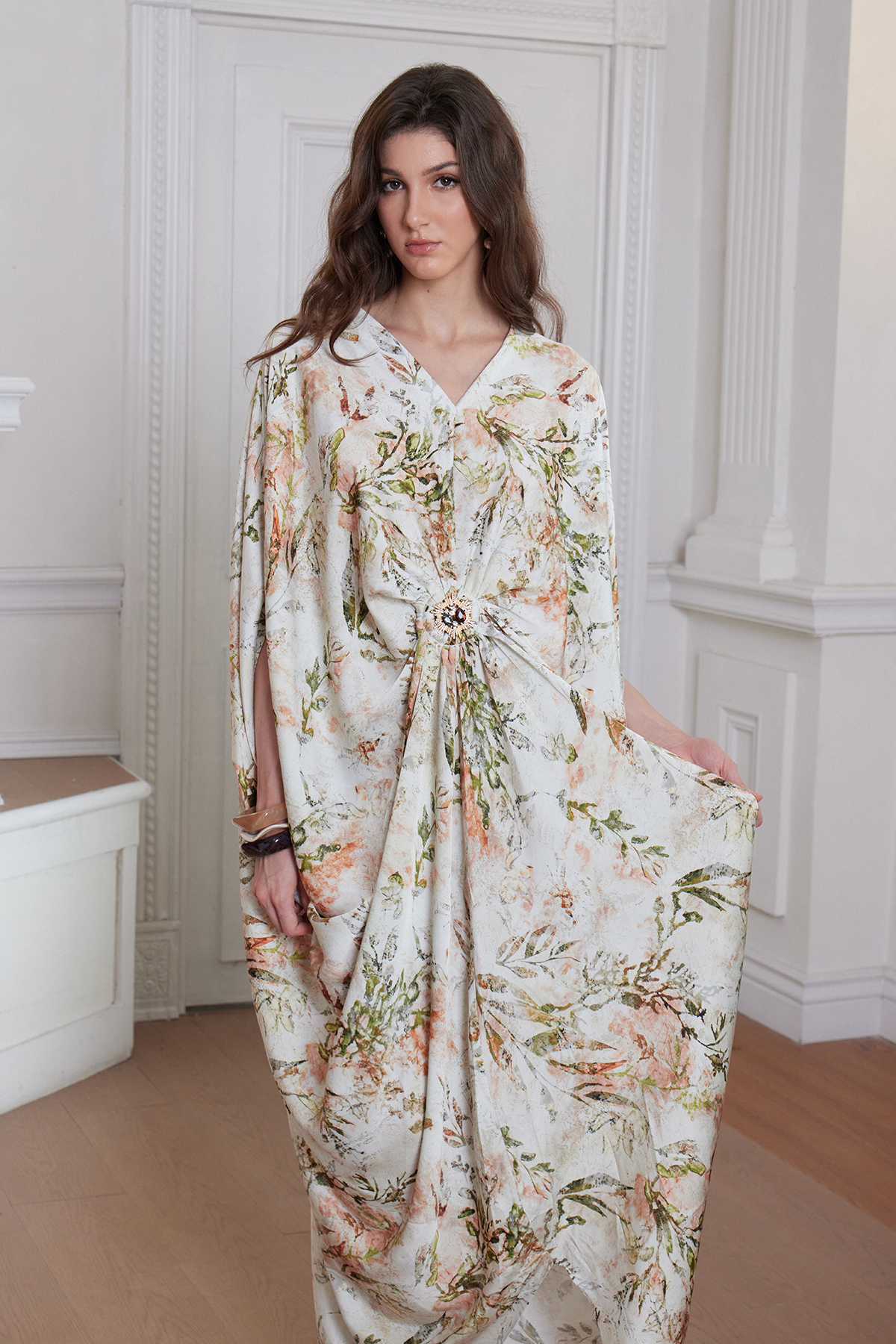 Franciska Batwing Sleeve Floral Ruch Maxi Dress