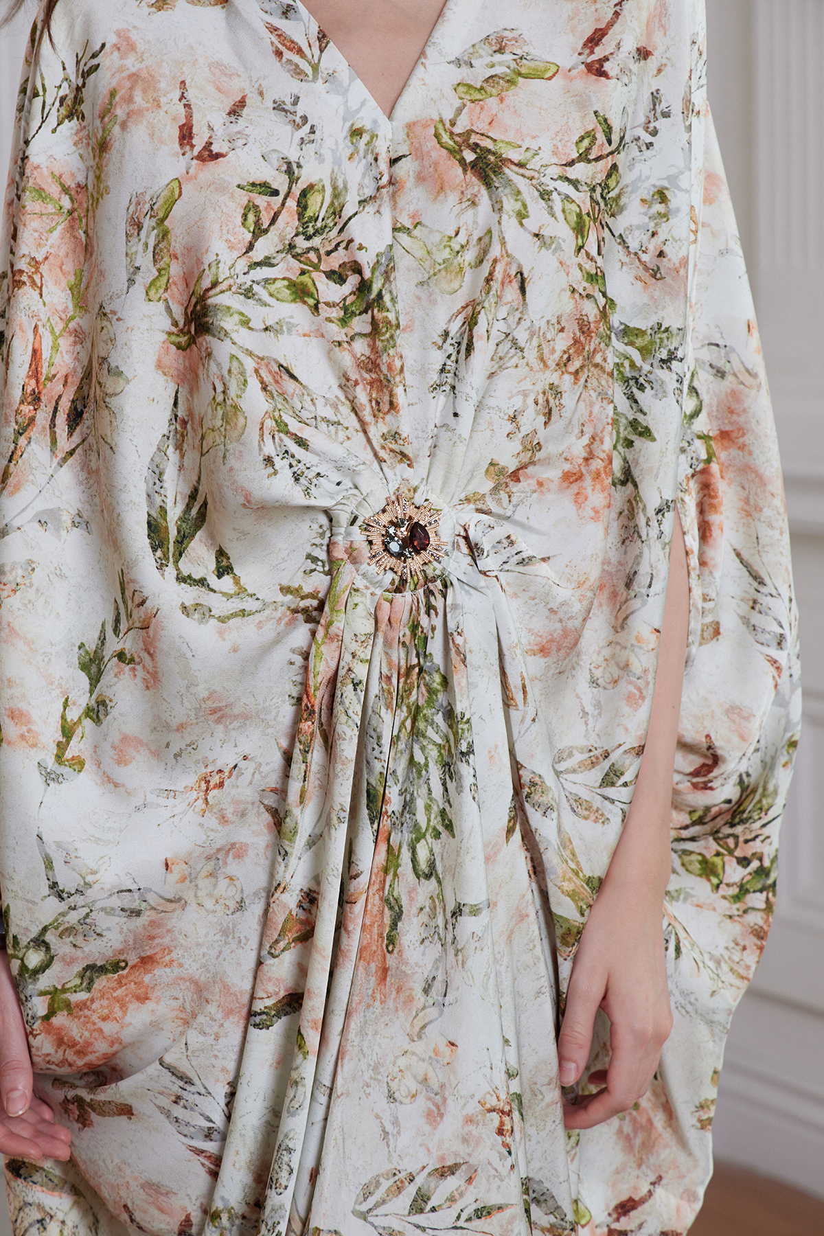 Franciska Batwing Sleeve Floral Ruch Maxi Dress