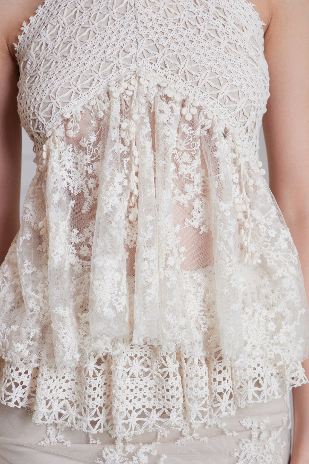 Franciszek Halter Neck Ruffle Lace Skirt Set