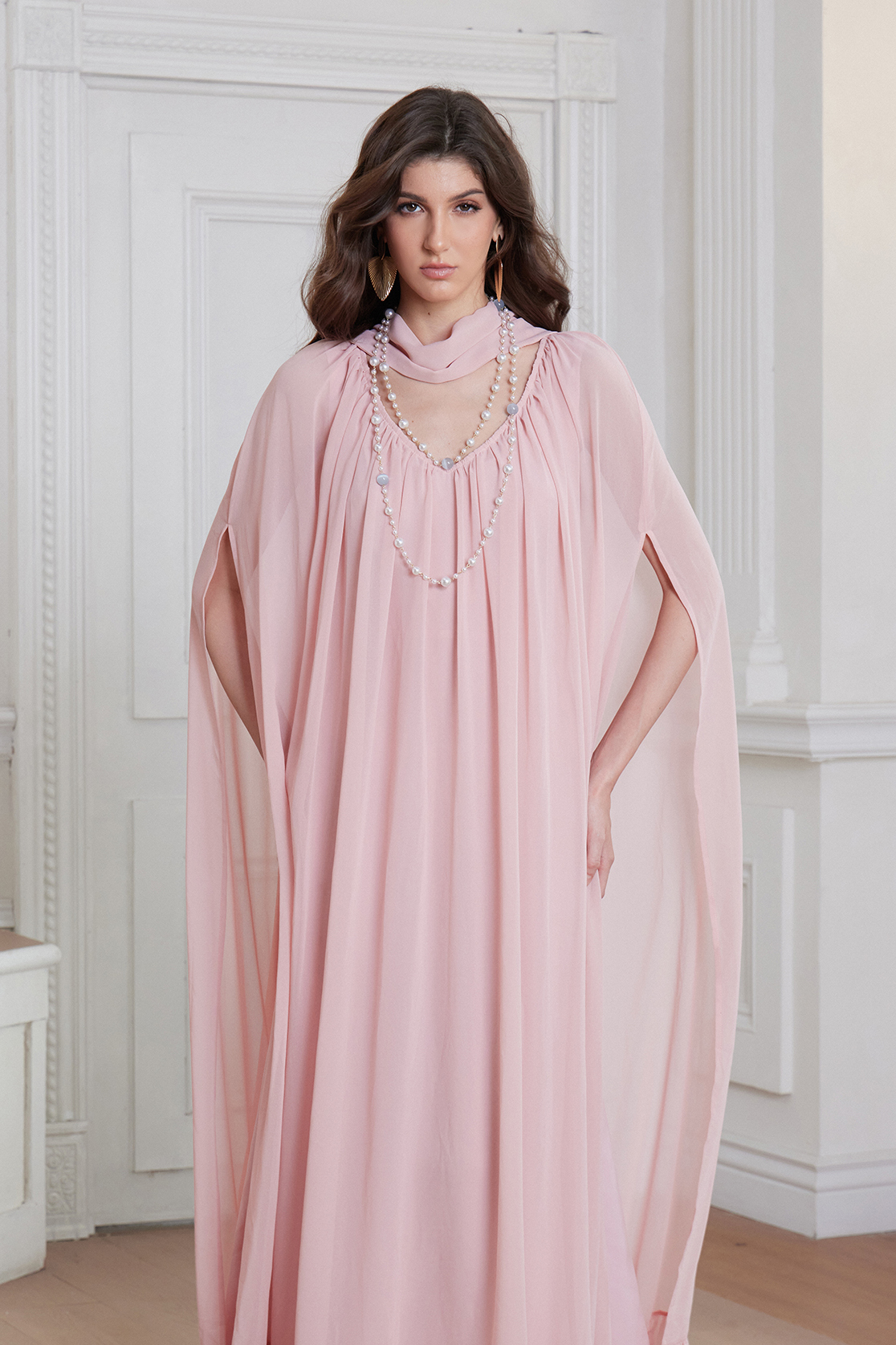 Franco Cape Sleeve Mesh Maxi Dress