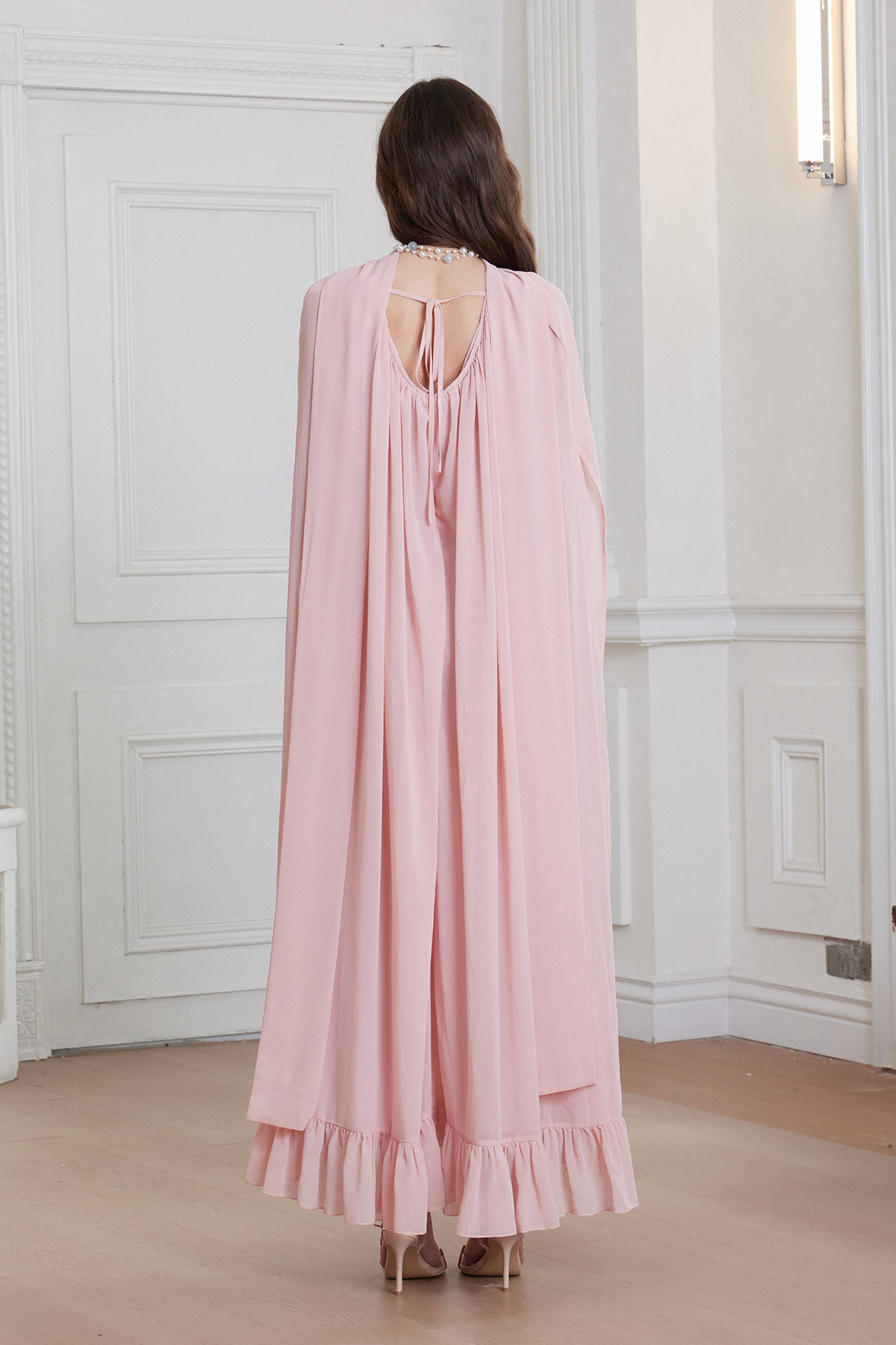 Franco Cape Sleeve Mesh Maxi Dress