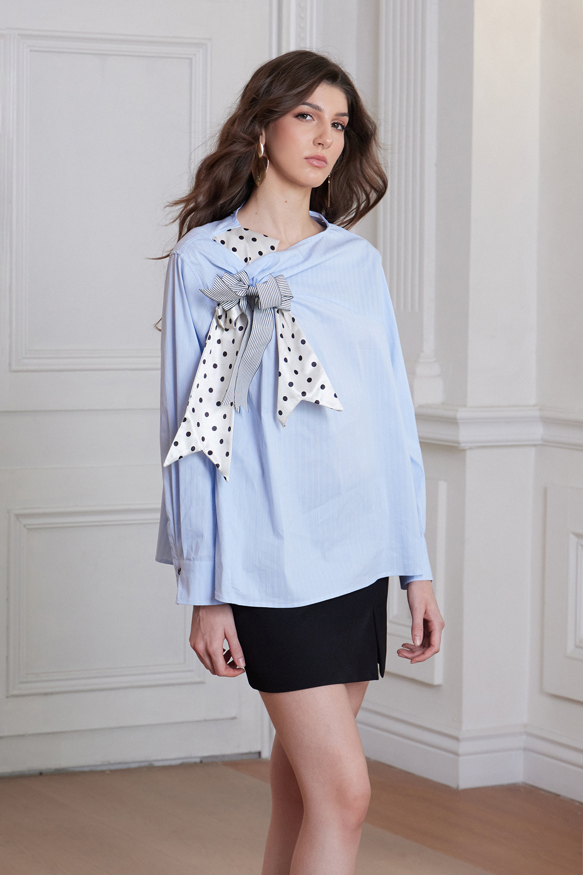 Frang Bow Dot Stripe Top