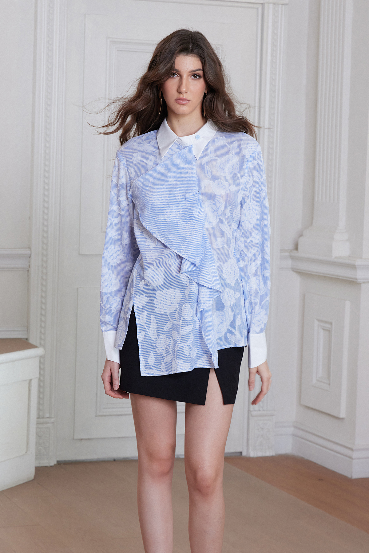 Franjo Asymmetric Floral Stripe Shirt