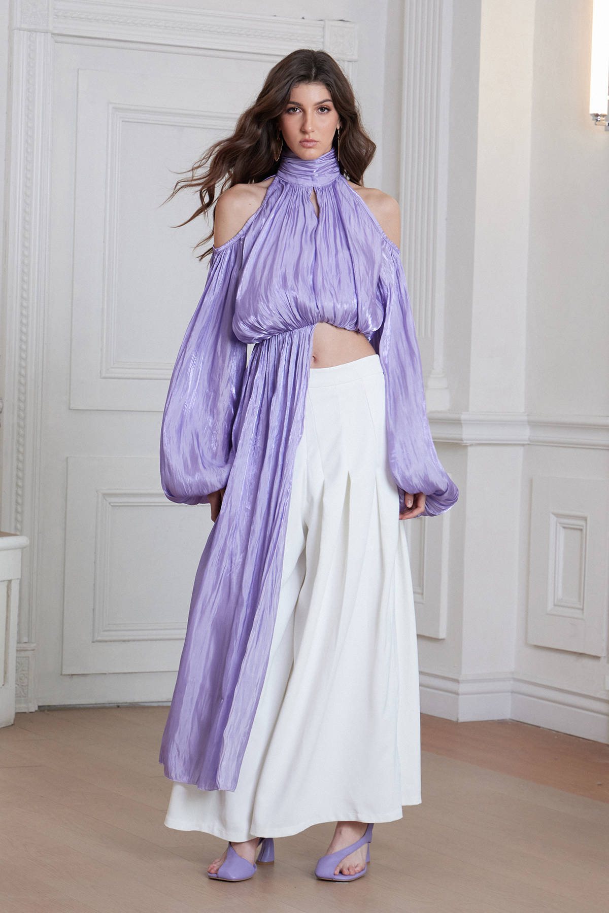 Frank Cutout Ruch Glossy Satin Fringe Top