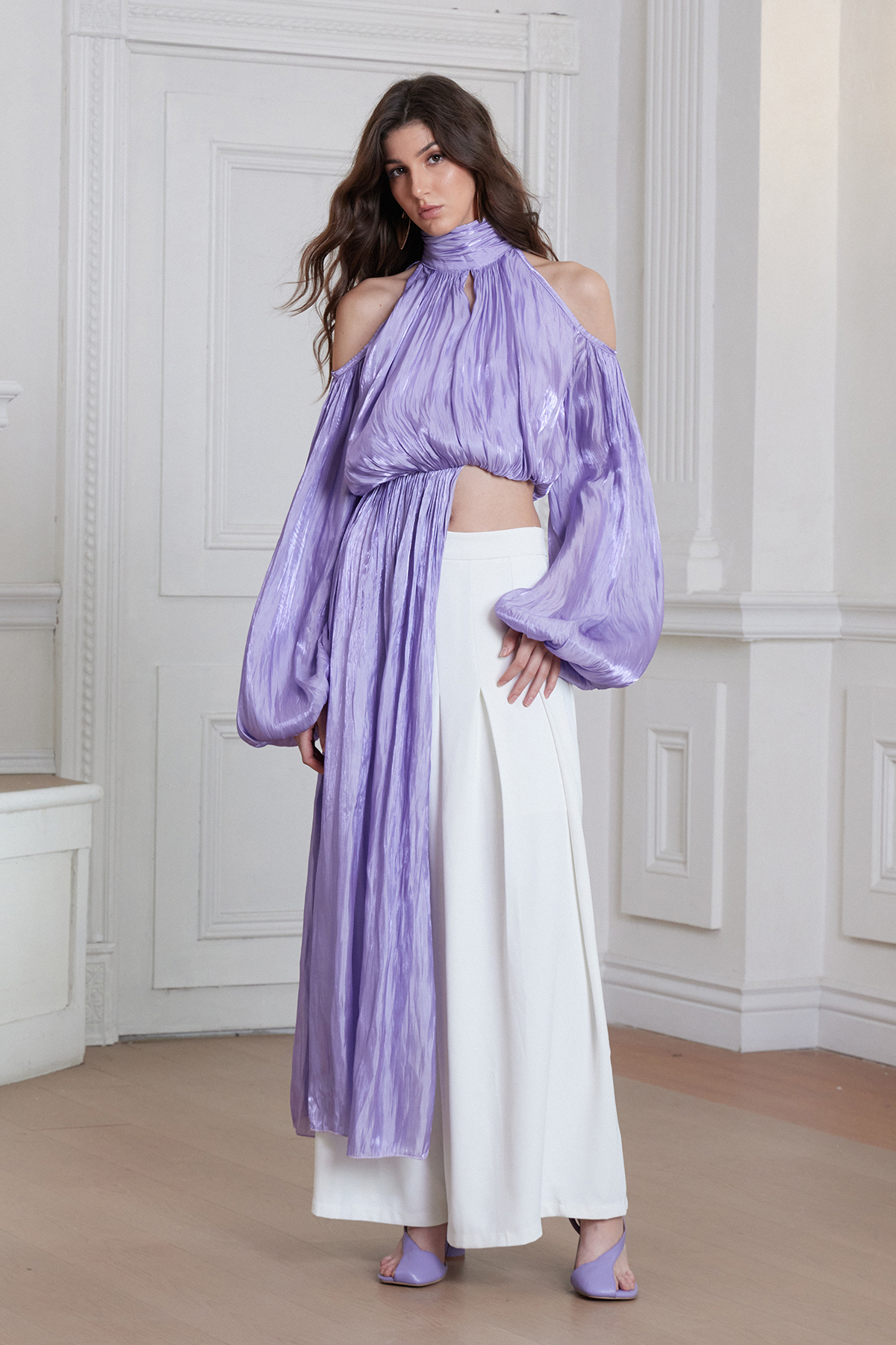 Frank Cutout Ruch Glossy Satin Fringe Top