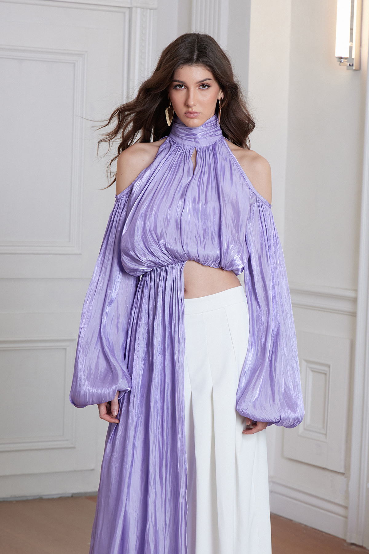 Frank Cutout Ruch Glossy Satin Fringe Top