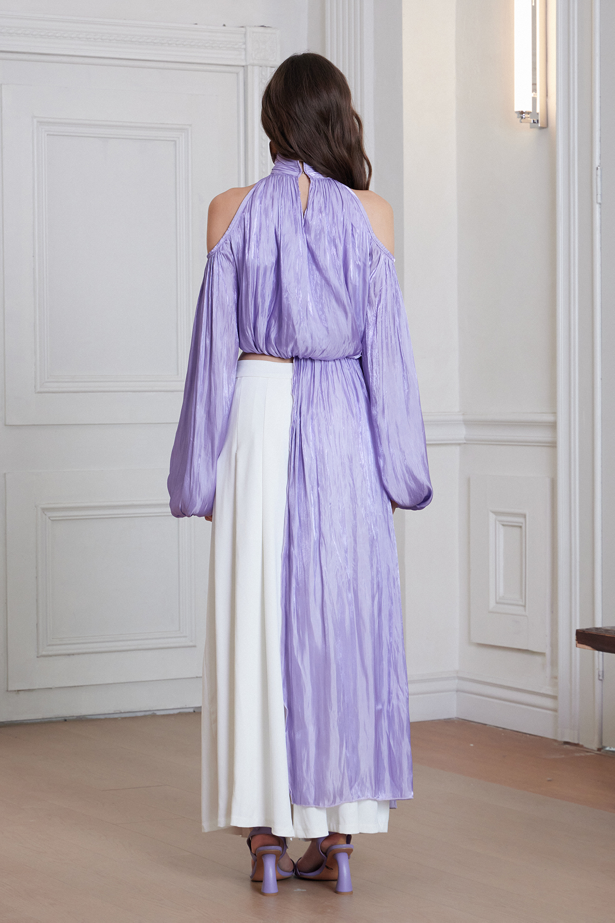 Frank Cutout Ruch Glossy Satin Fringe Top