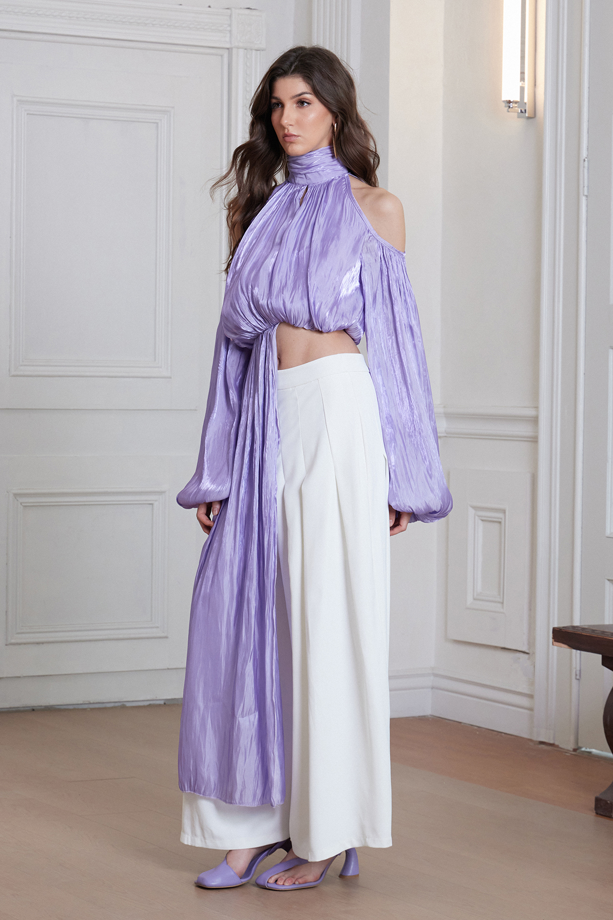 Frank Cutout Ruch Glossy Satin Fringe Top