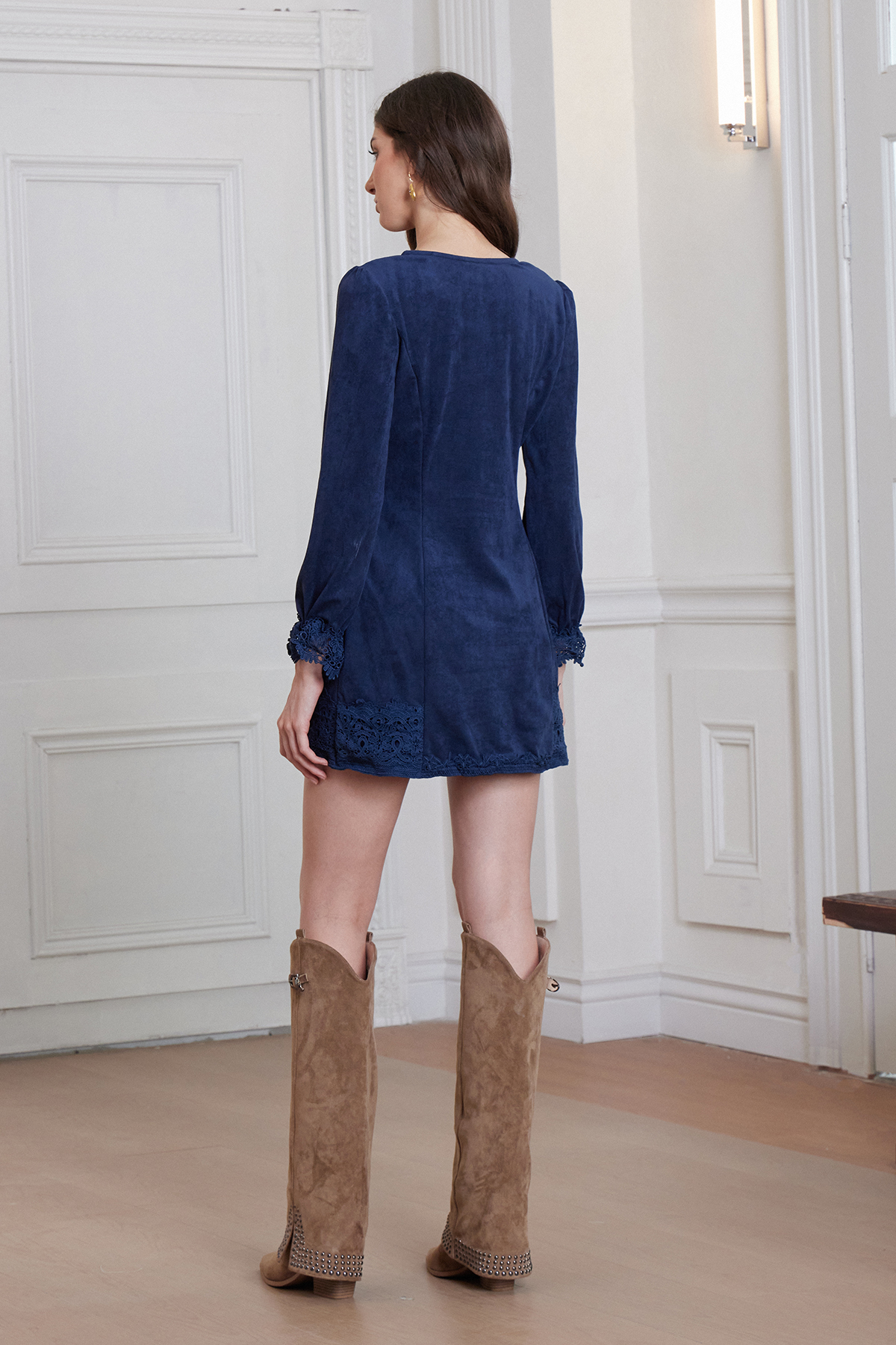 Franka Plunge Zipper Lace Mini Dress