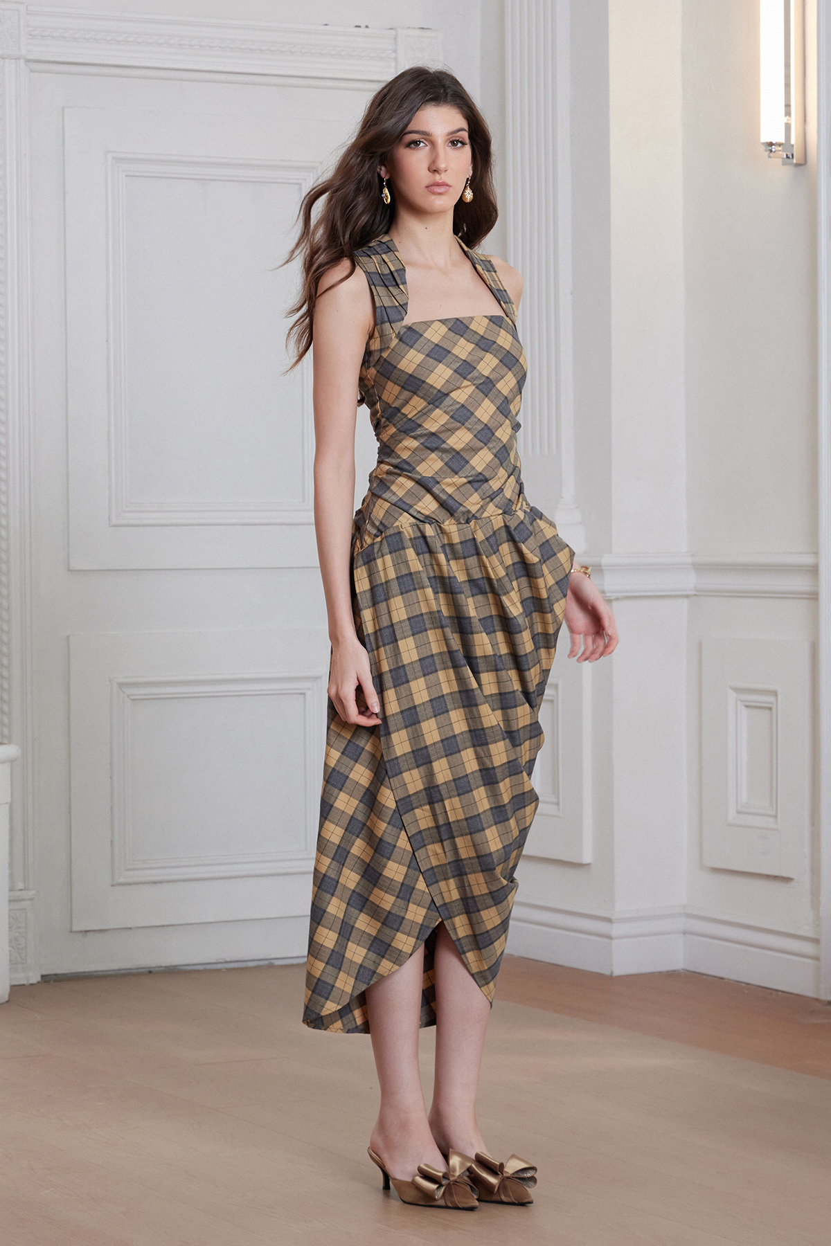 Franko Sleeveless Grid Midi Dress