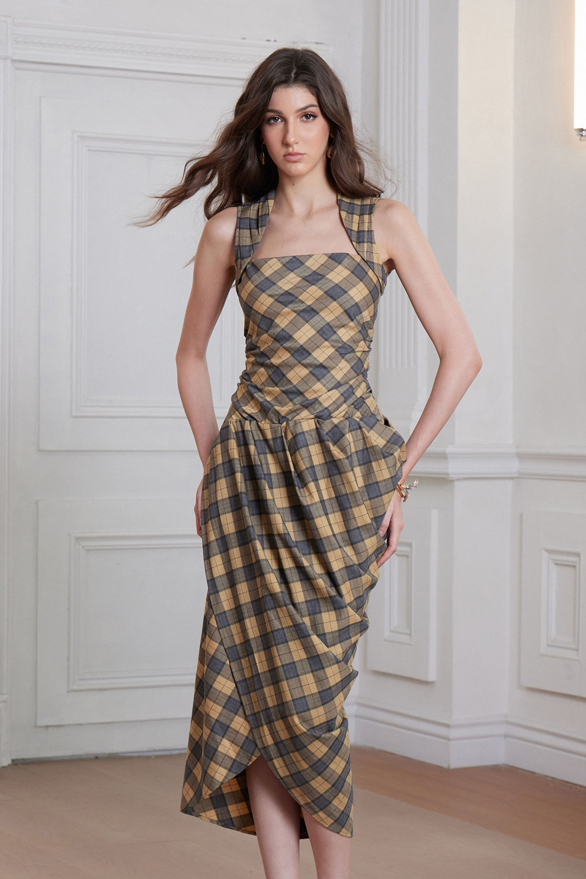 Franko Sleeveless Grid Midi Dress