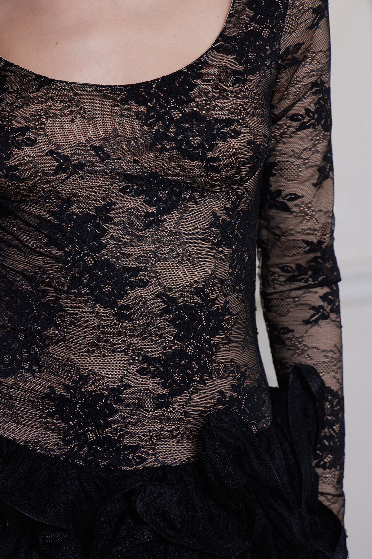 Frazier Long Sleeve Lace Ruffle Mini Dress