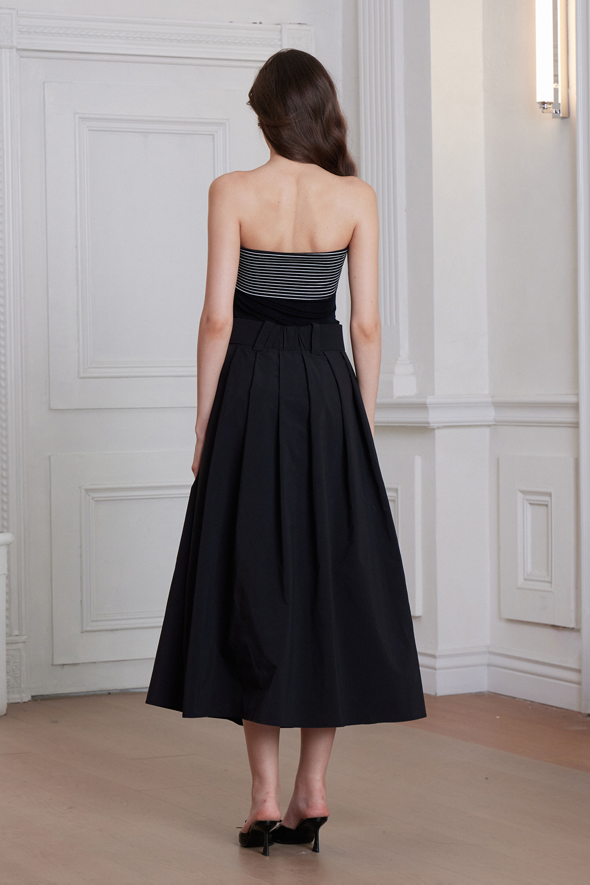 Freda Stripe Strapless Pleated Maxi Dress