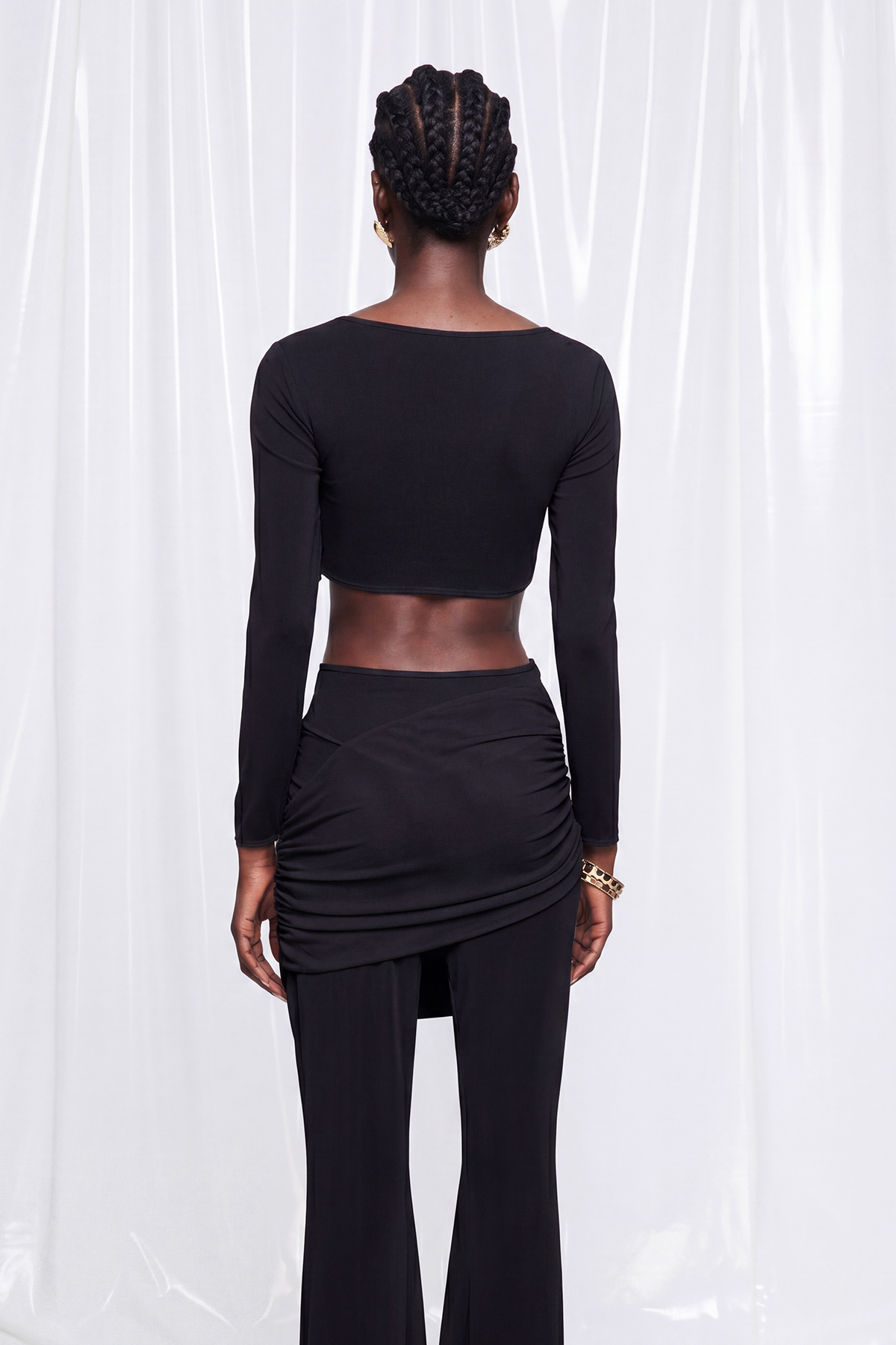 Fredrick Crop Ruch Mesh Pants Set In Black