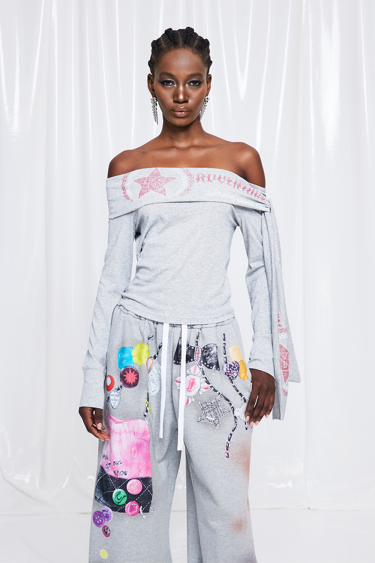 Fredrik Asymmetric Fringe Print Top