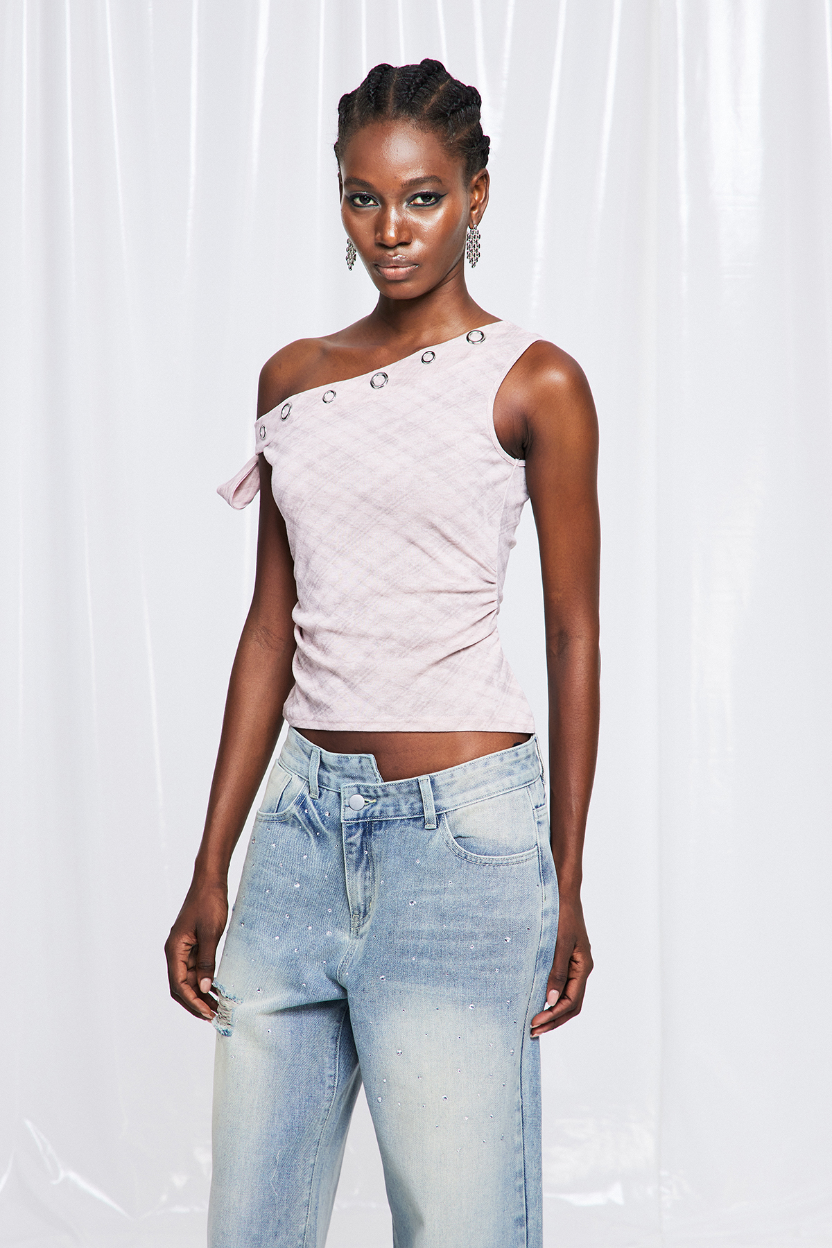 Freeman Asymmetric Eyelet Grid Top