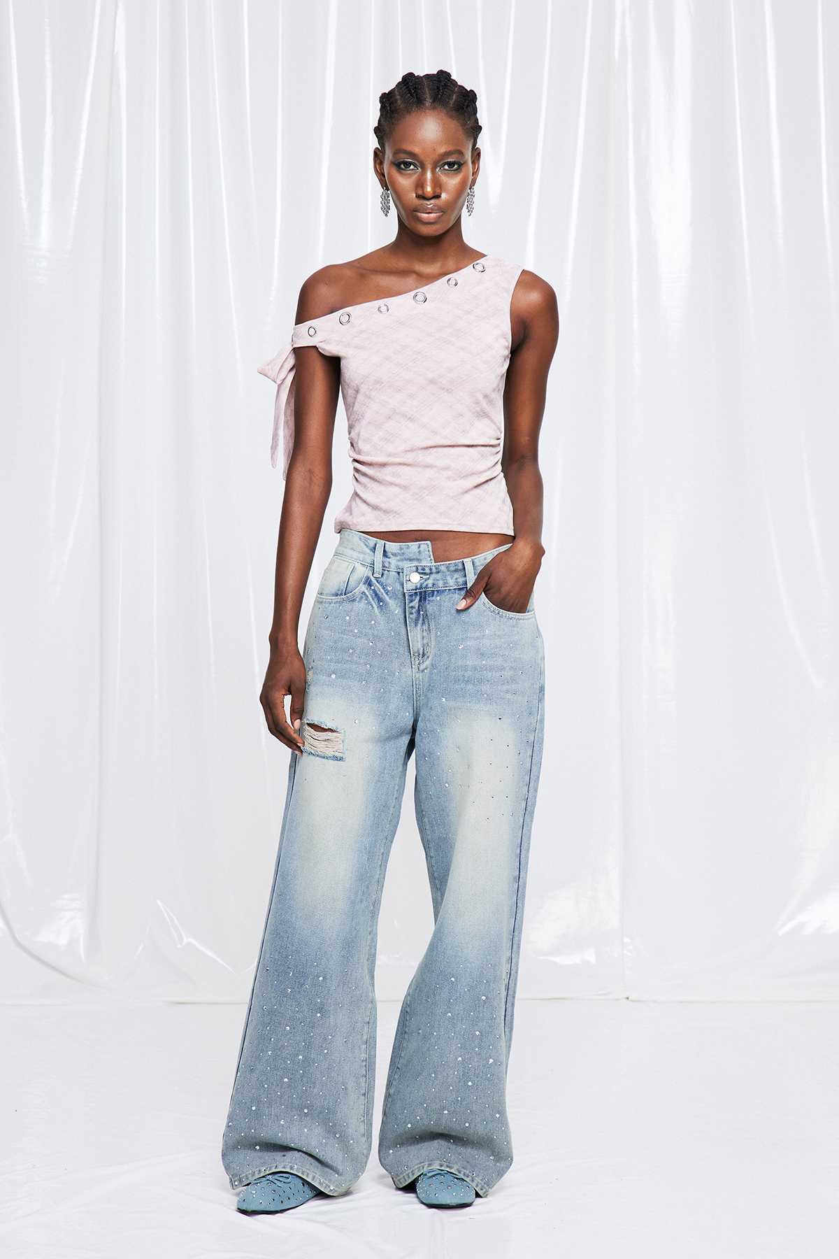 Freeman Asymmetric Eyelet Grid Top